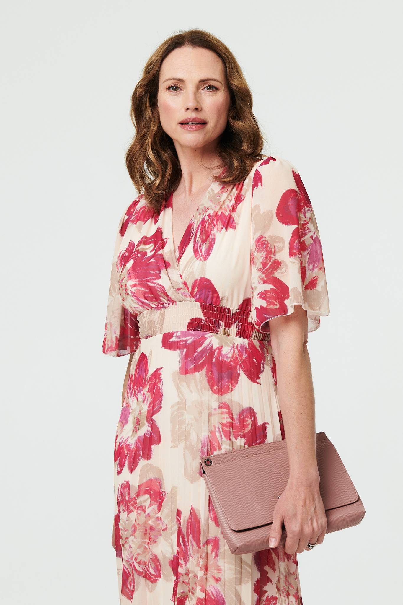 Floral 1/2 Sleeve Empire Midi Dress Full Length View