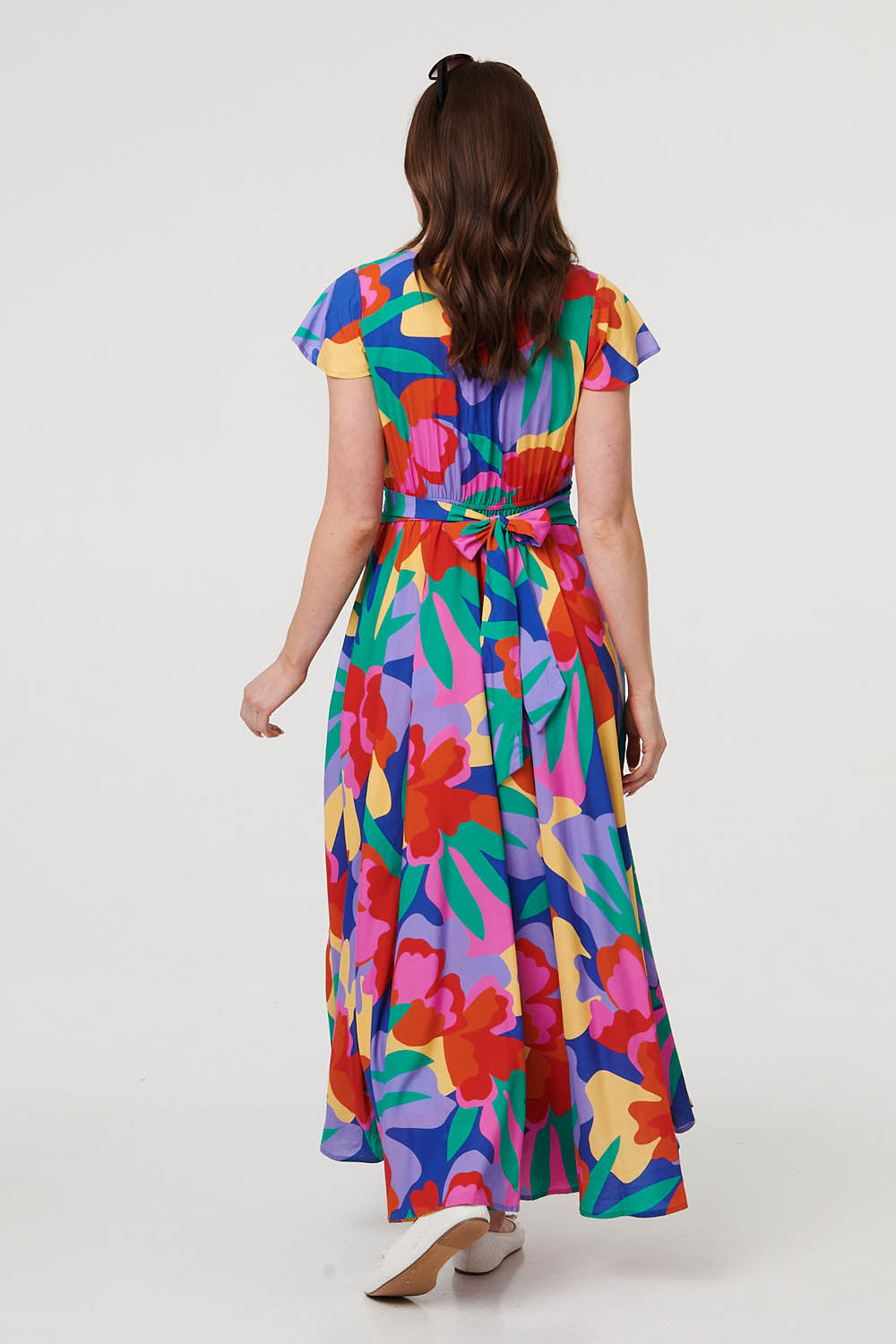 Abstract Floral Tie Ruched Maxi Dress Side View