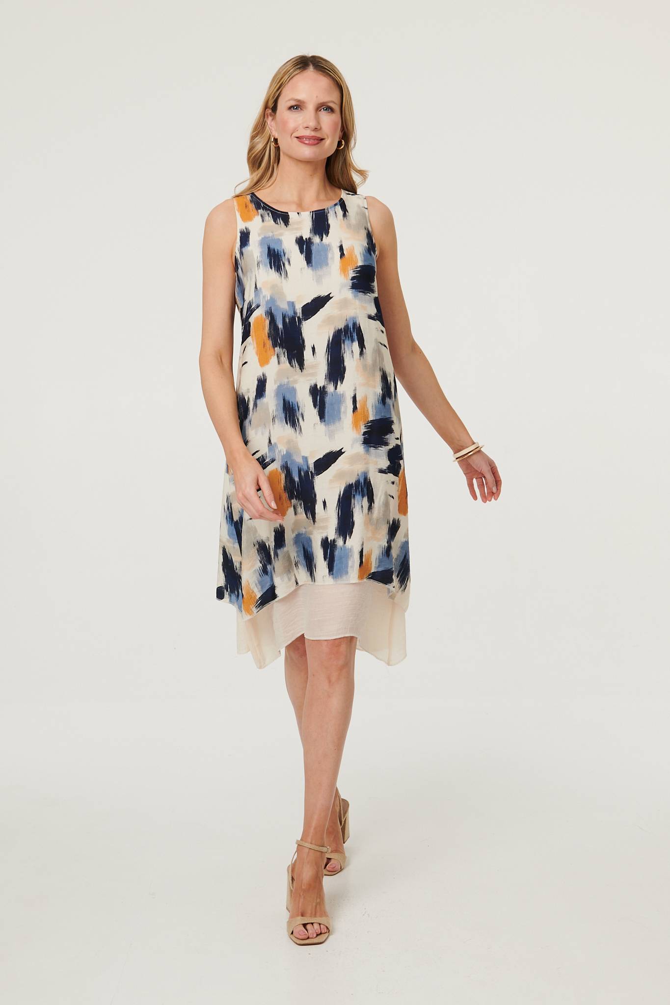 Brushstroke Print Knee Length Dress Front View