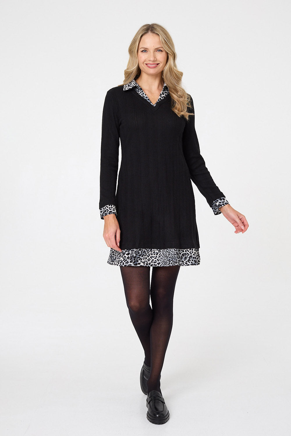 Animal Print Layered Short Shirt Dress Back View