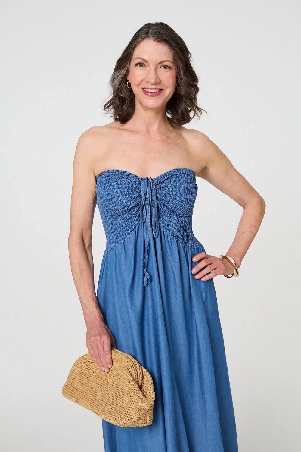 Strapless Shirred Frill Hem Maxi Dress Side View