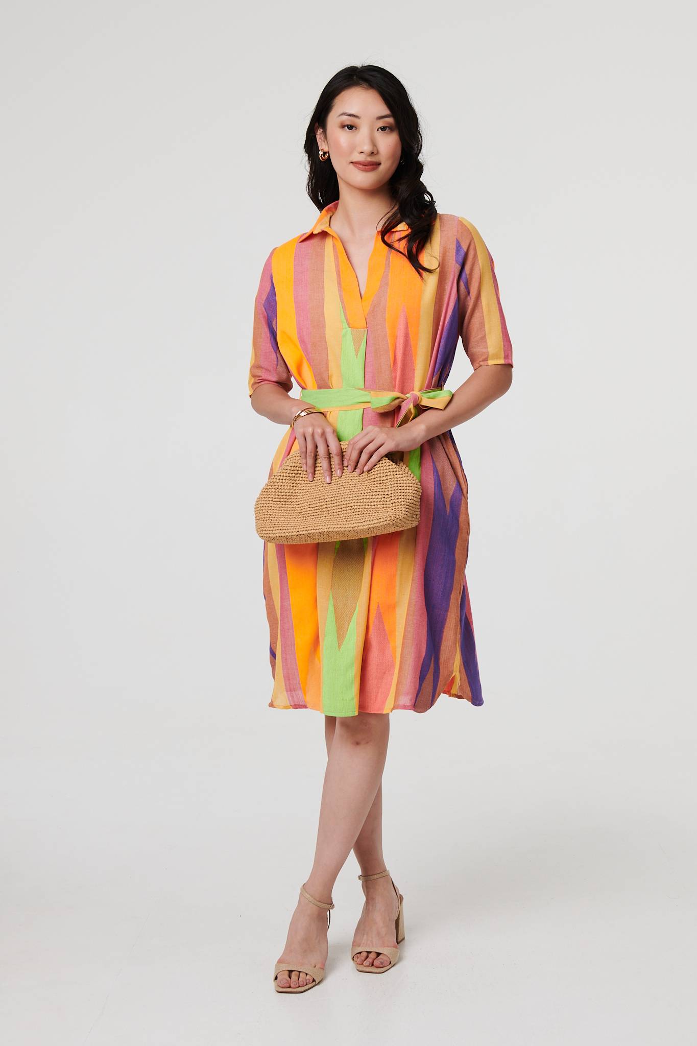 Striped Knee Length Tie Waist Dress Back View