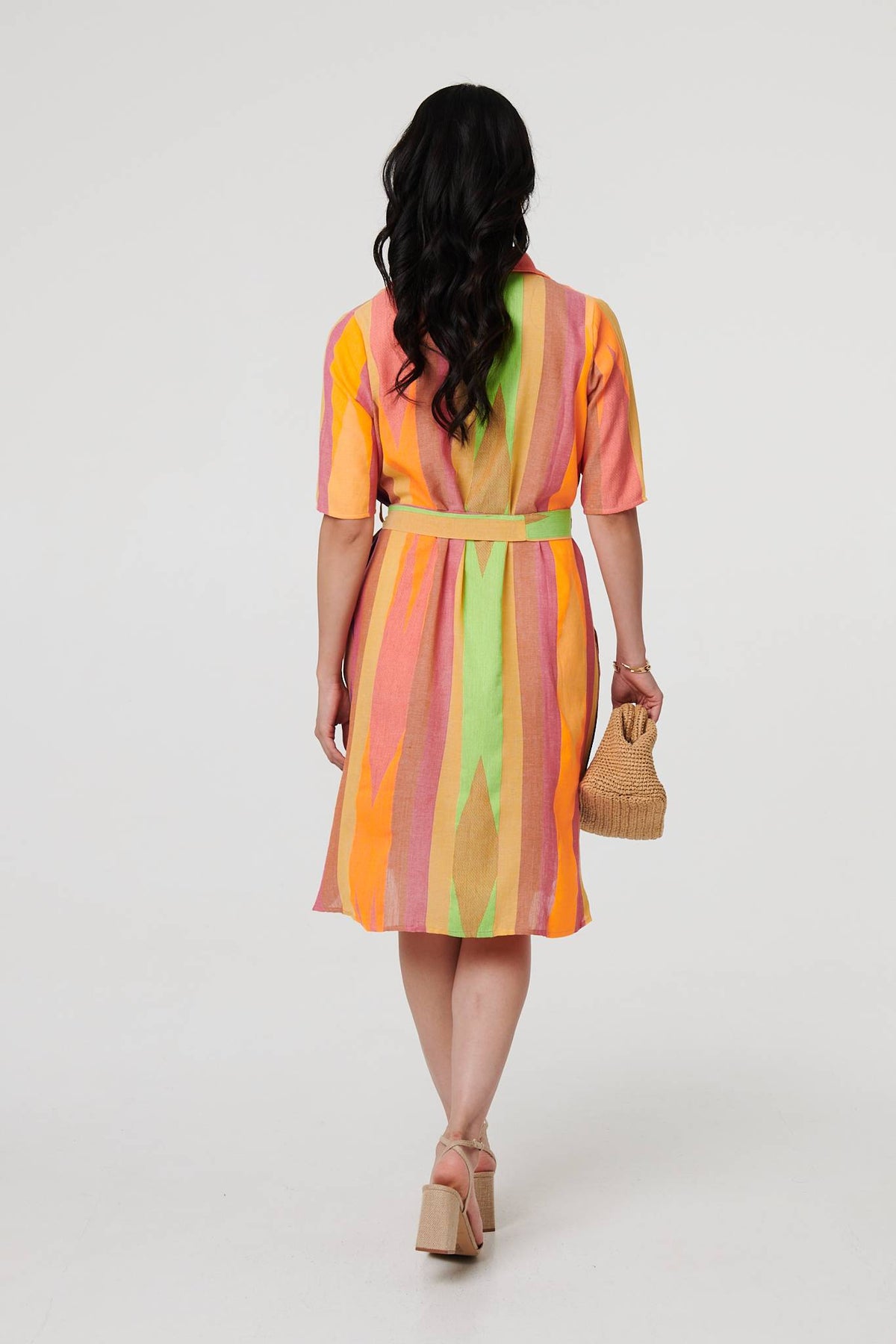 Striped Knee Length Tie Waist Dress Side View