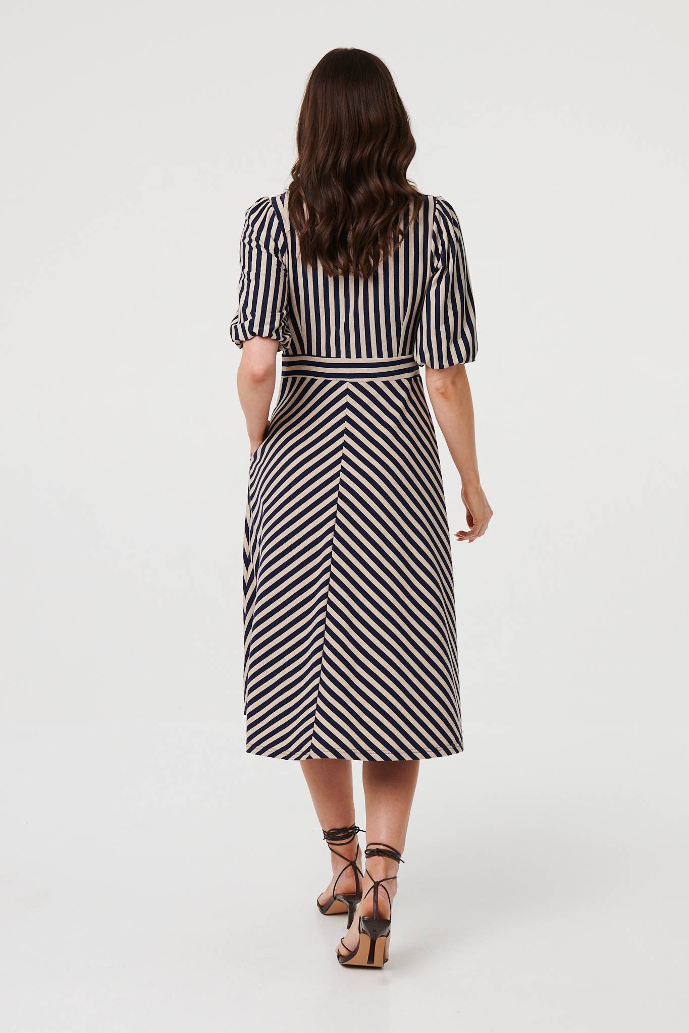 Striped 1/2 Puff Sleeve Midi Dress Side View