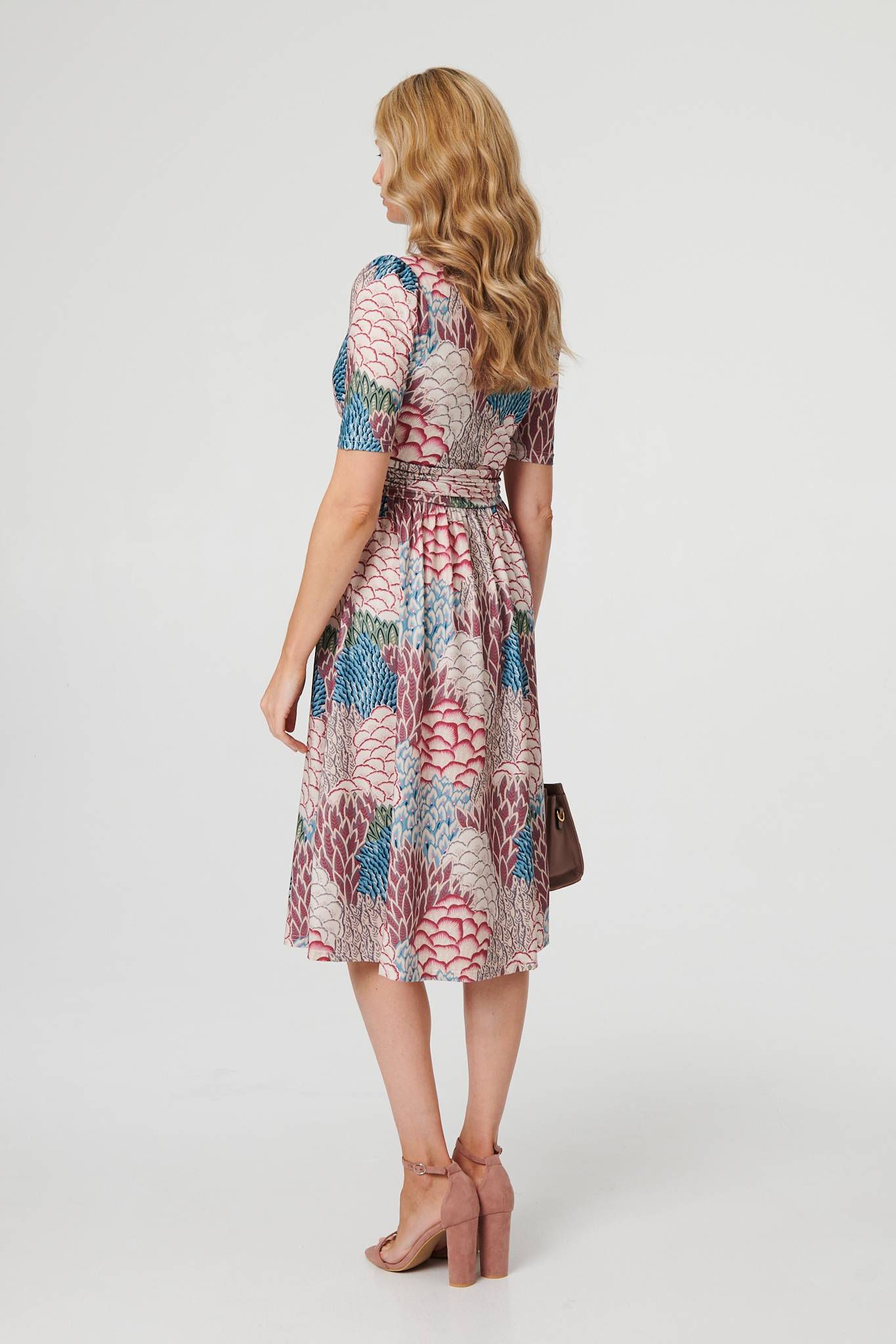 Printed 1/2 Sleeve Pleated Midi Dress Side View