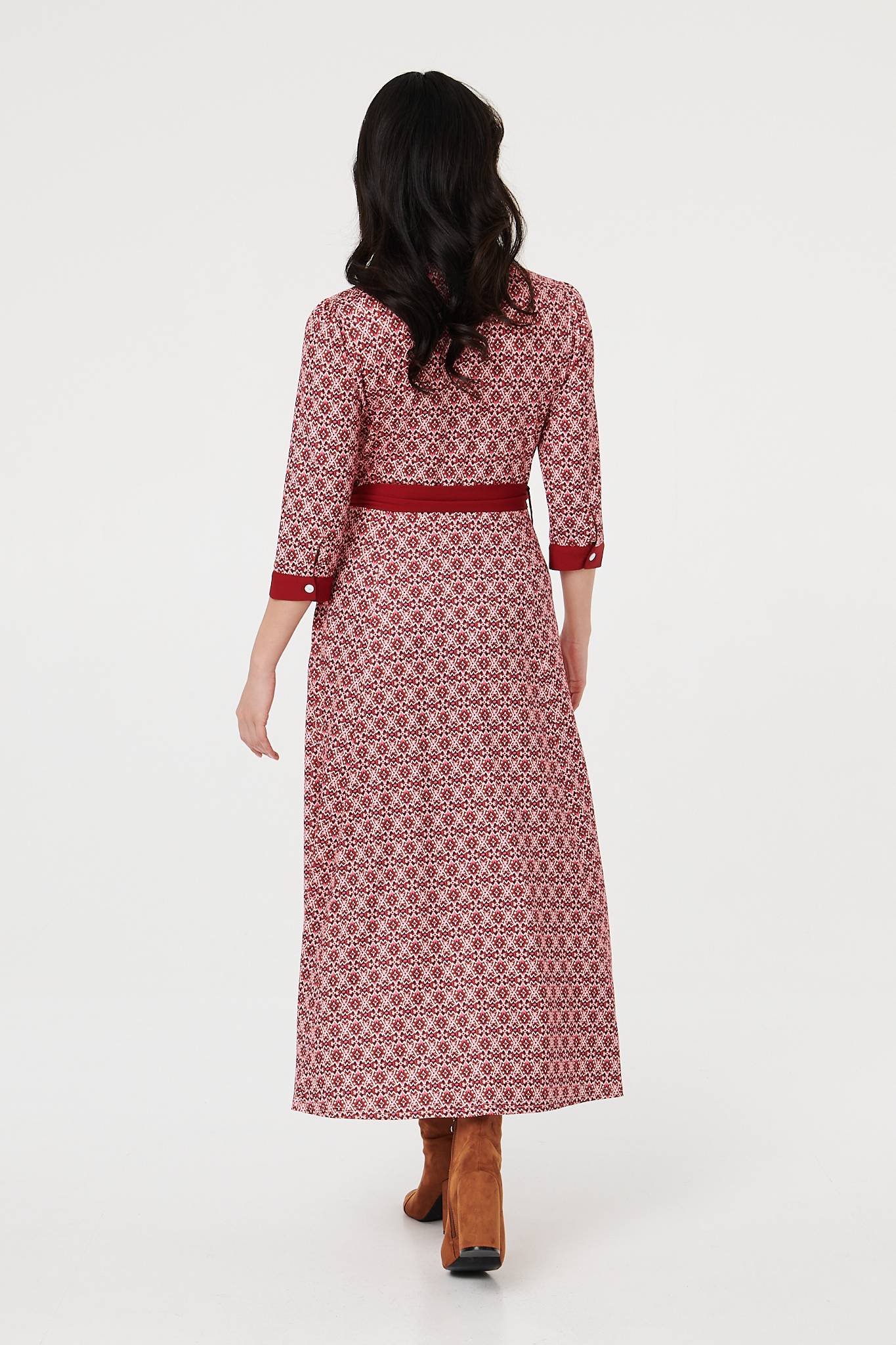 Printed 3/4 Sleeve Tie Waist Maxi Dress Side View