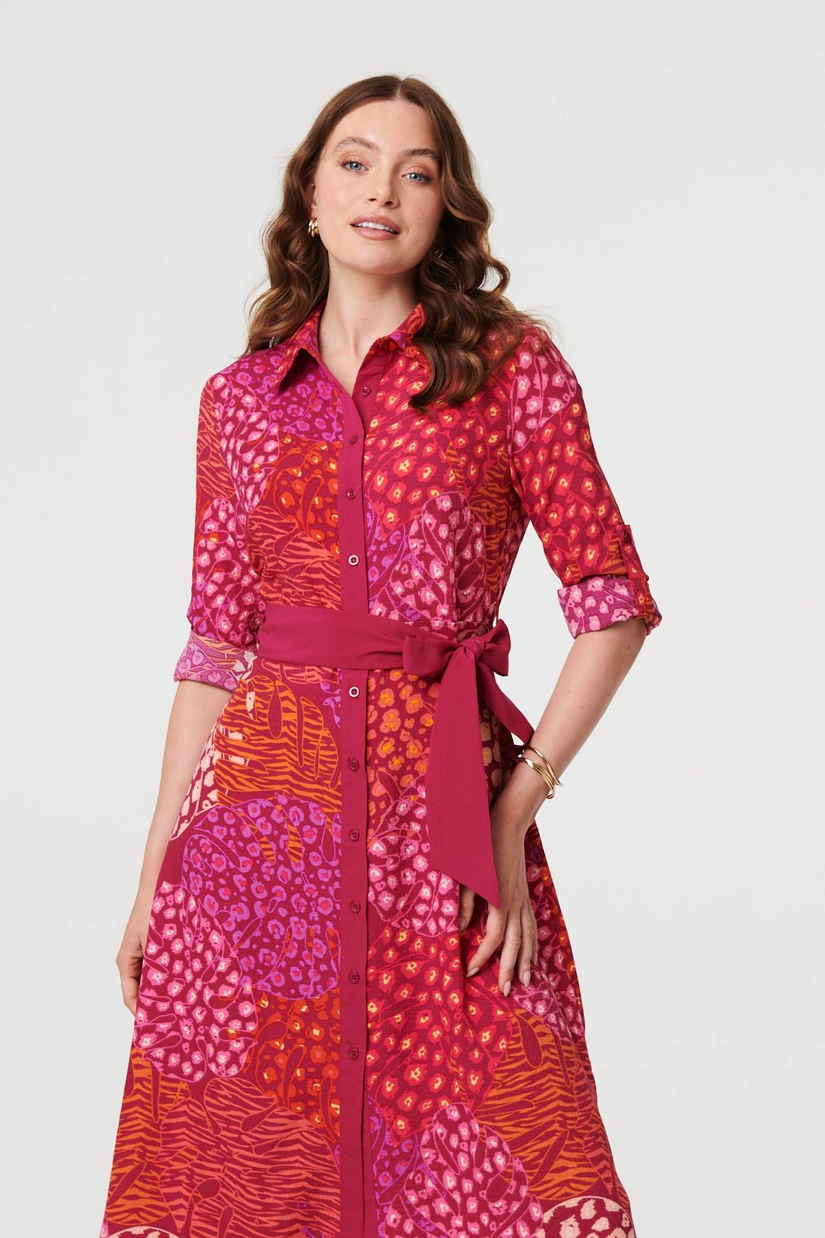 Printed Long Sleeve Collared Midi Dress Back View