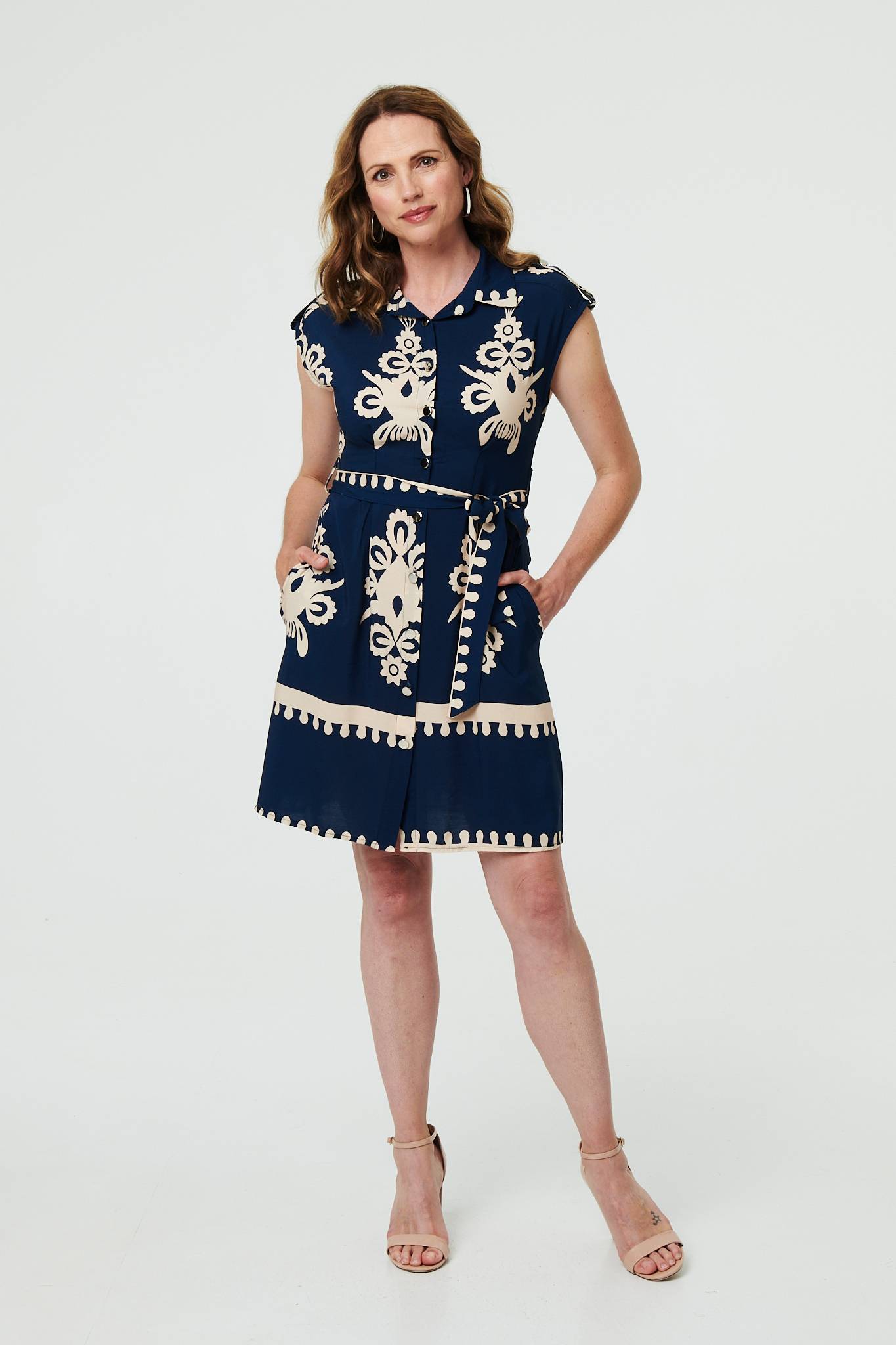 Ikat Print Cap Sleeve Short Shirt Dress Side View