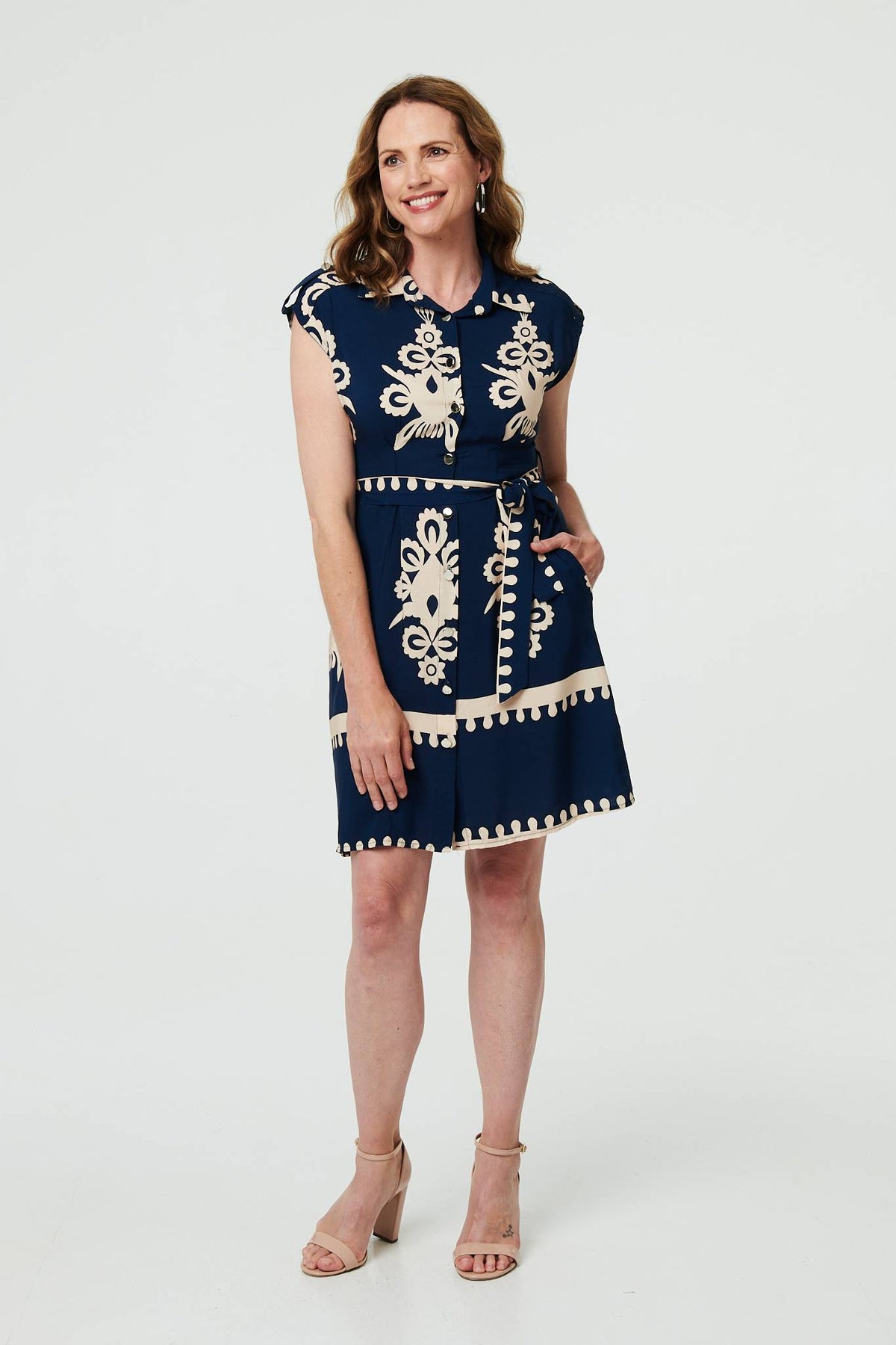 Ikat Print Cap Sleeve Short Shirt Dress Back View 2