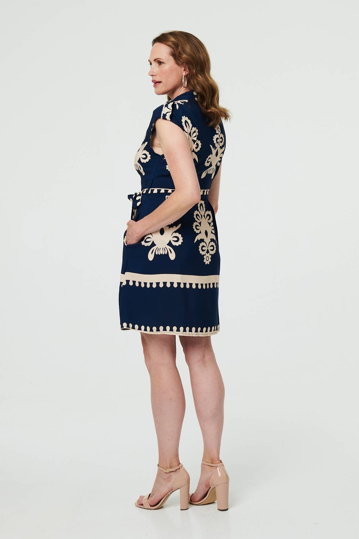 Ikat Print Cap Sleeve Short Shirt Dress Styled View