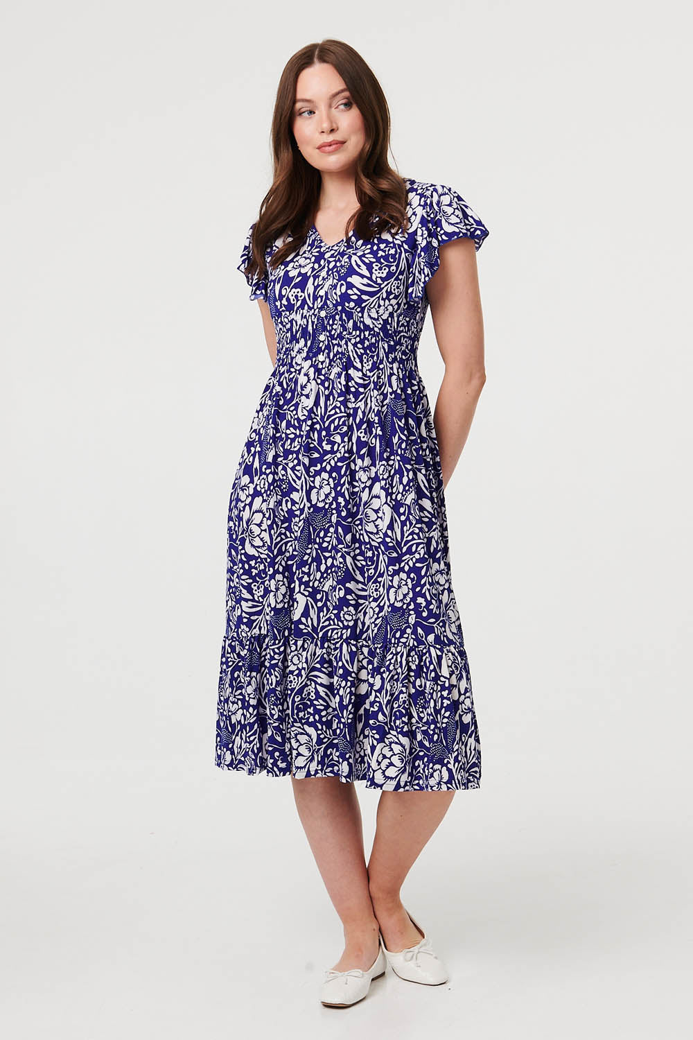 Floral Cap Sleeve Midi Dress Styled View