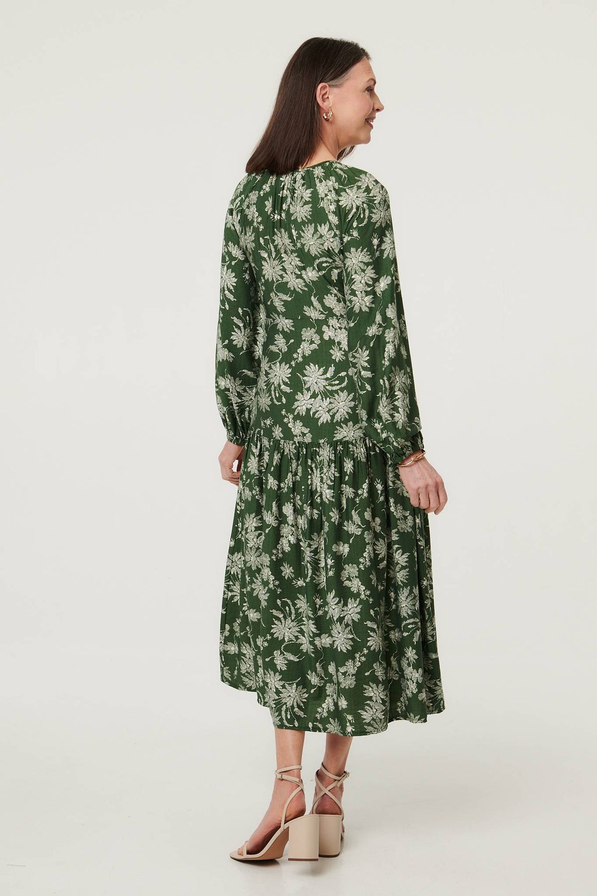 Floral Long Sleeve Tie Neck Maxi Dress Styled View