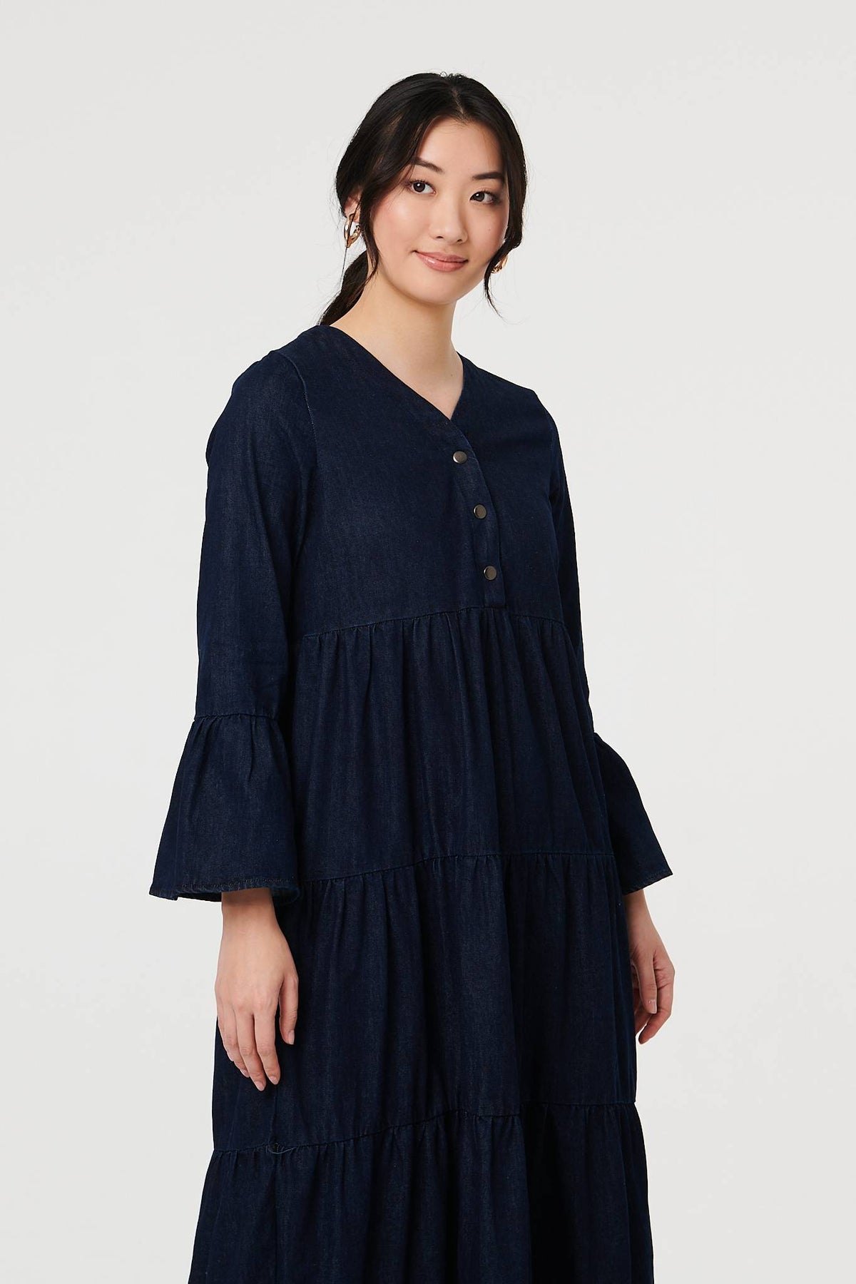 Tiered Long Sleeve Relaxed Maxi Dress Styled View
