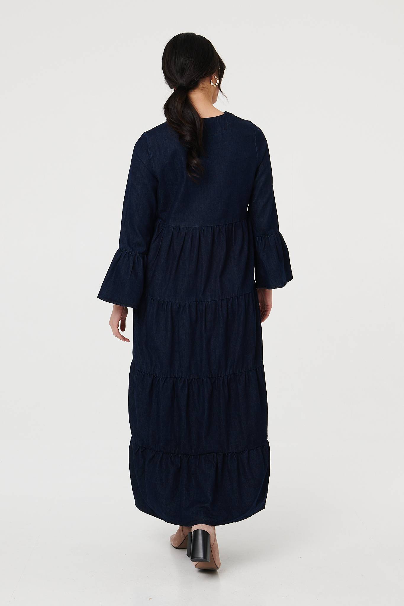 Tiered Long Sleeve Relaxed Maxi Dress Detail View