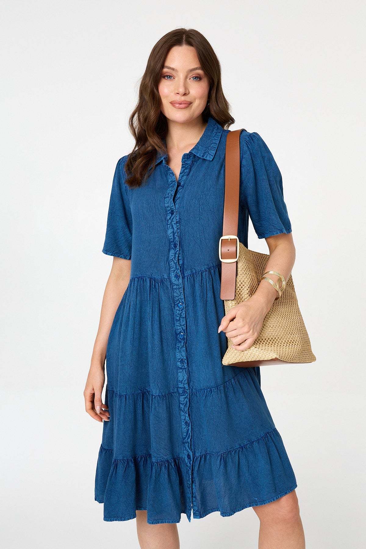 Tiered 1/2 Sleeve Knee Length Dress Front View