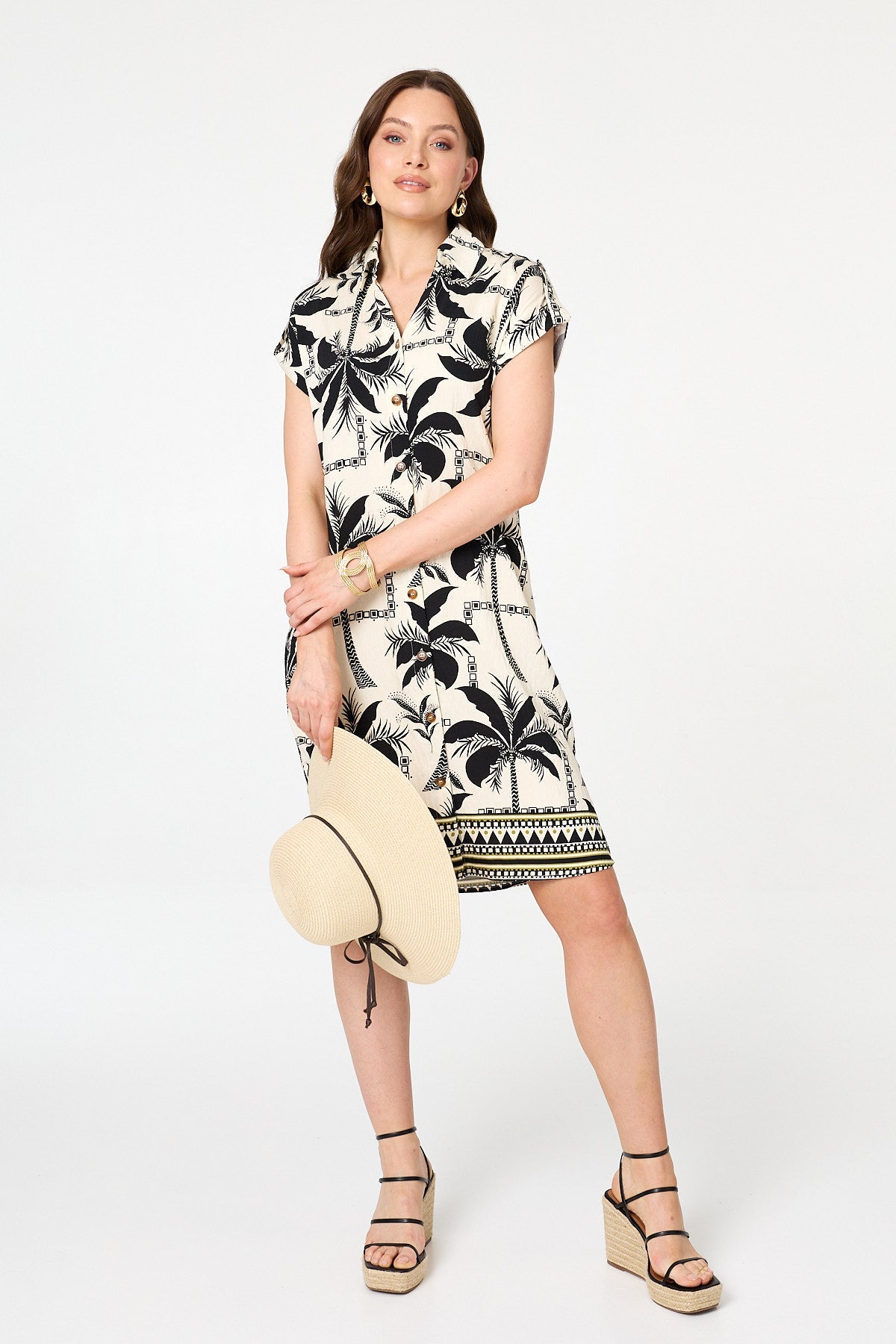 Tropical Cap Sleeve Knee Length Dress Detail View