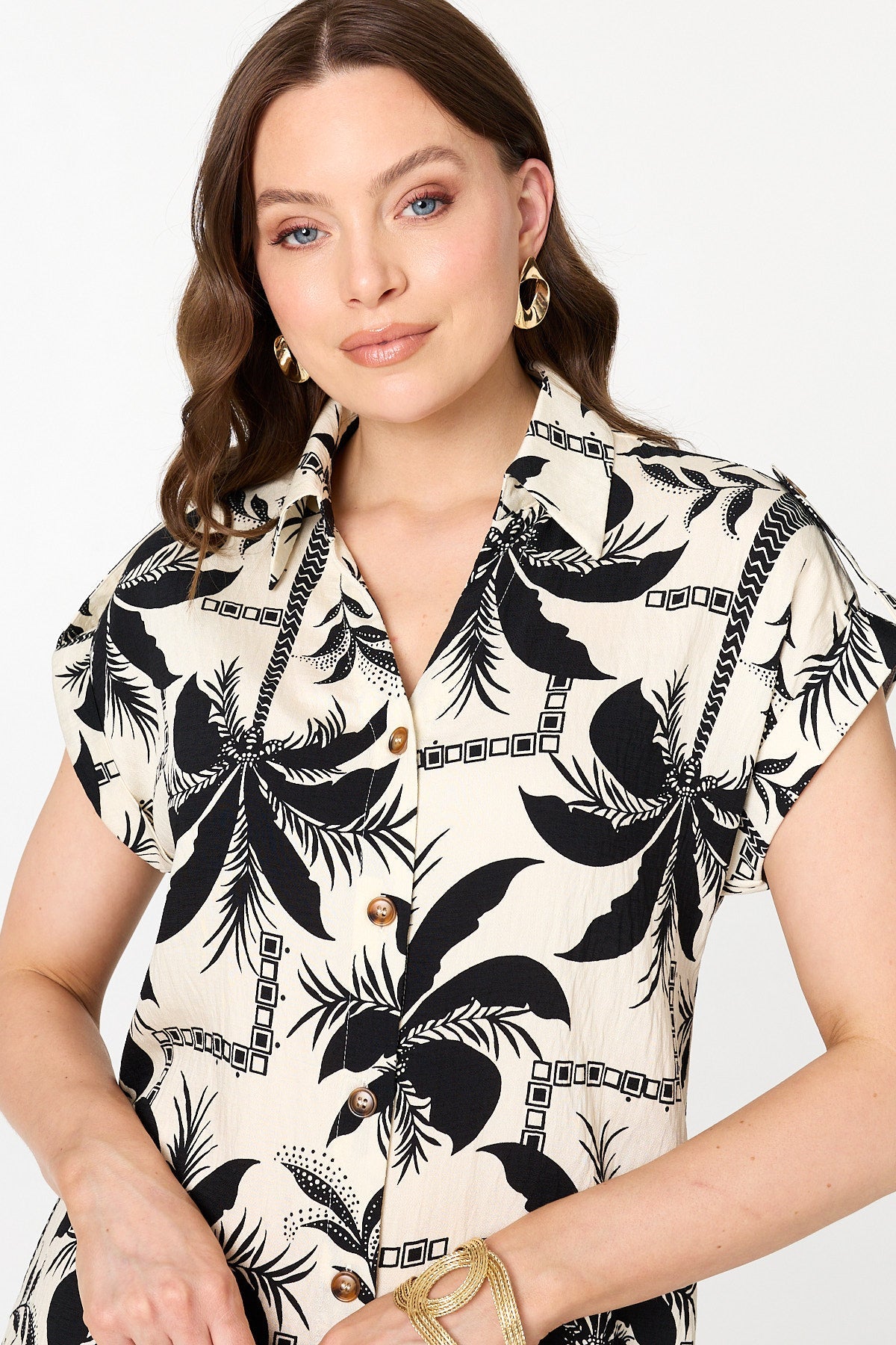 Tropical Cap Sleeve Knee Length Dress Styled View