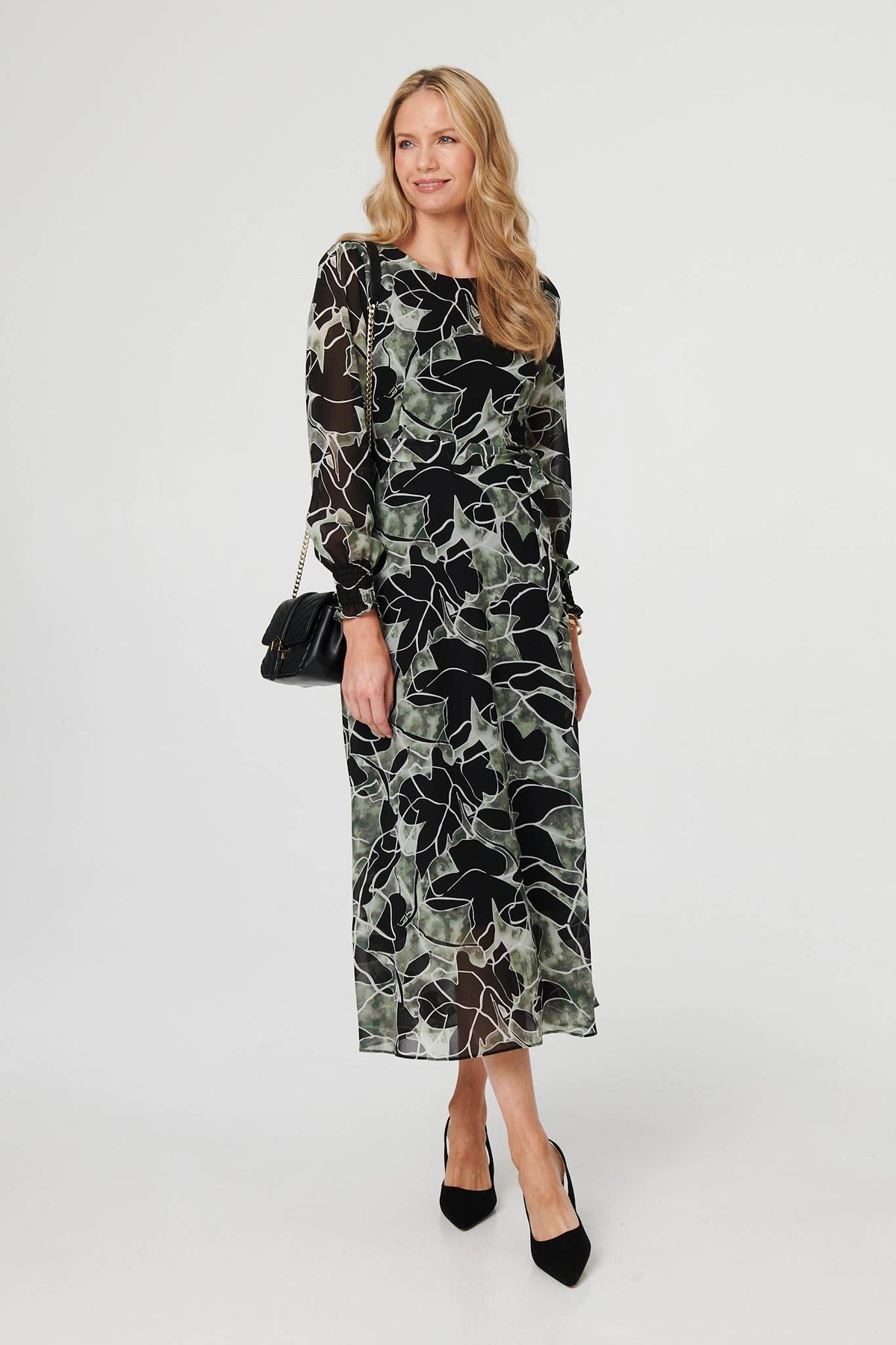 Abstract Long Sleeve Layered Maxi Dress Front View 2