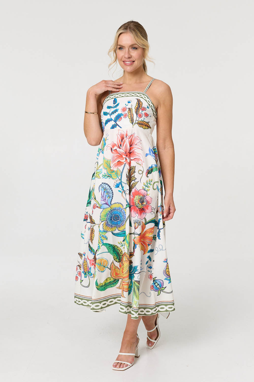 Tropical Print Cami Strap Maxi Dress Detail View
