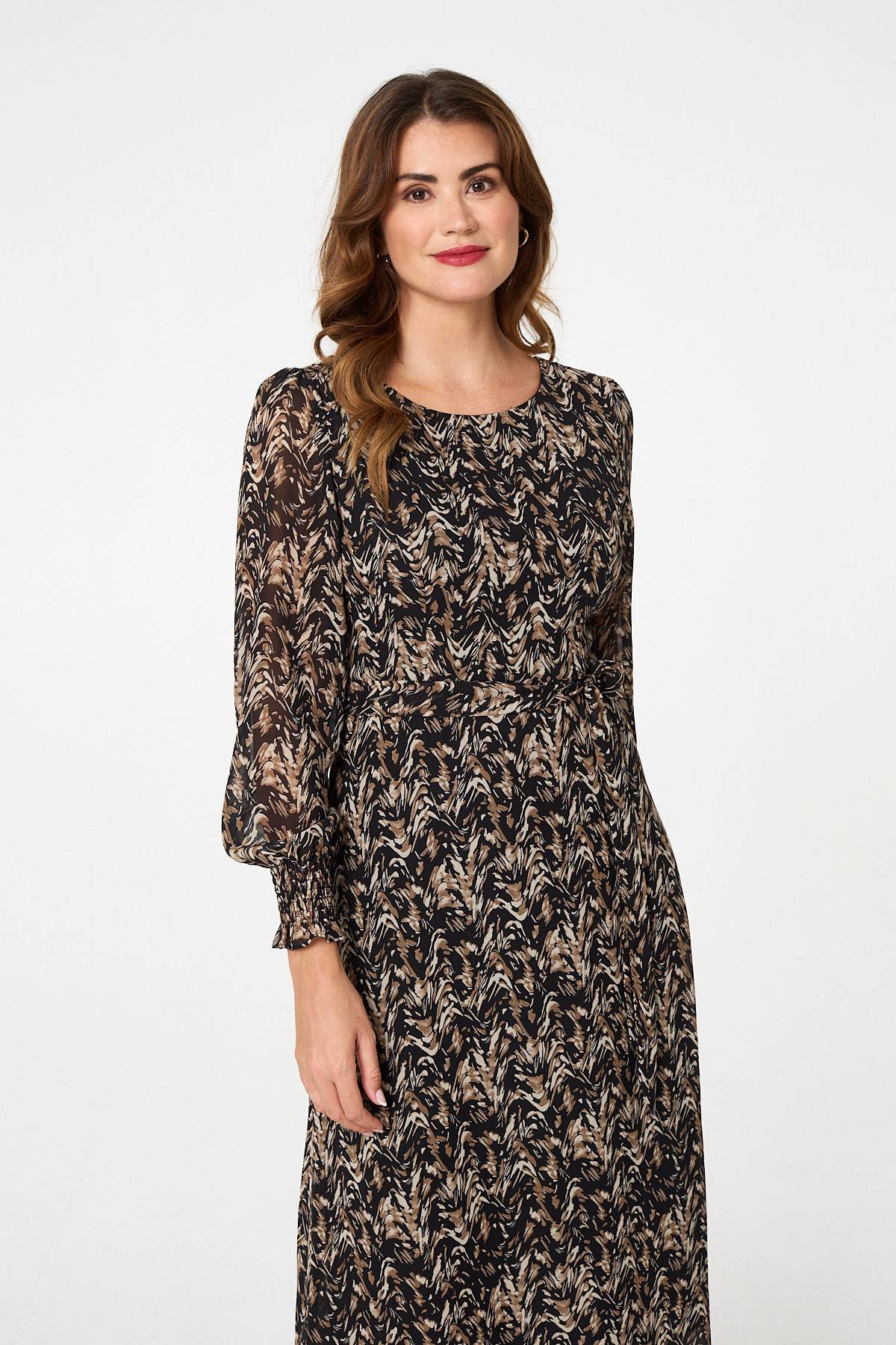 Printed Long Sleeve Layered Maxi Dress Back View