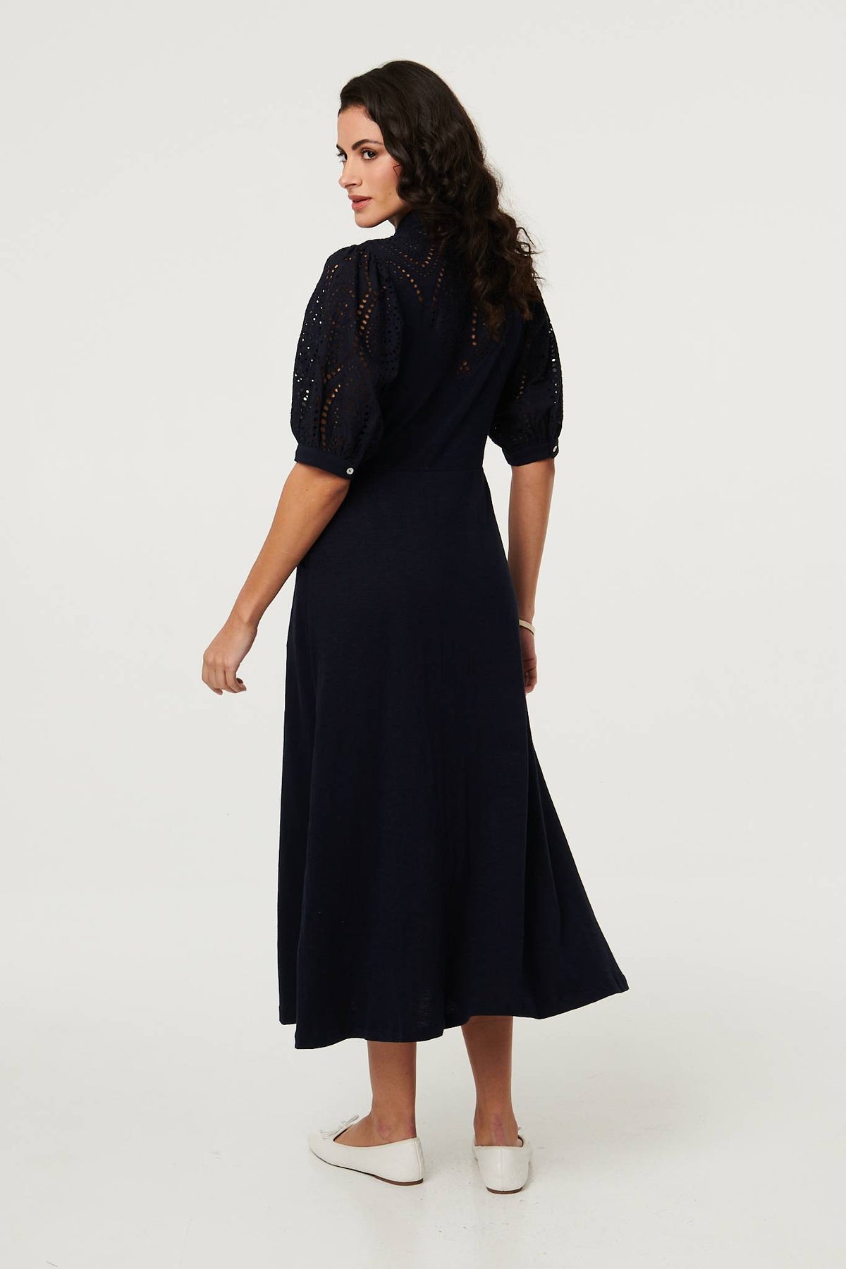 Embroidered Texture Midi Shirt Dress Side View