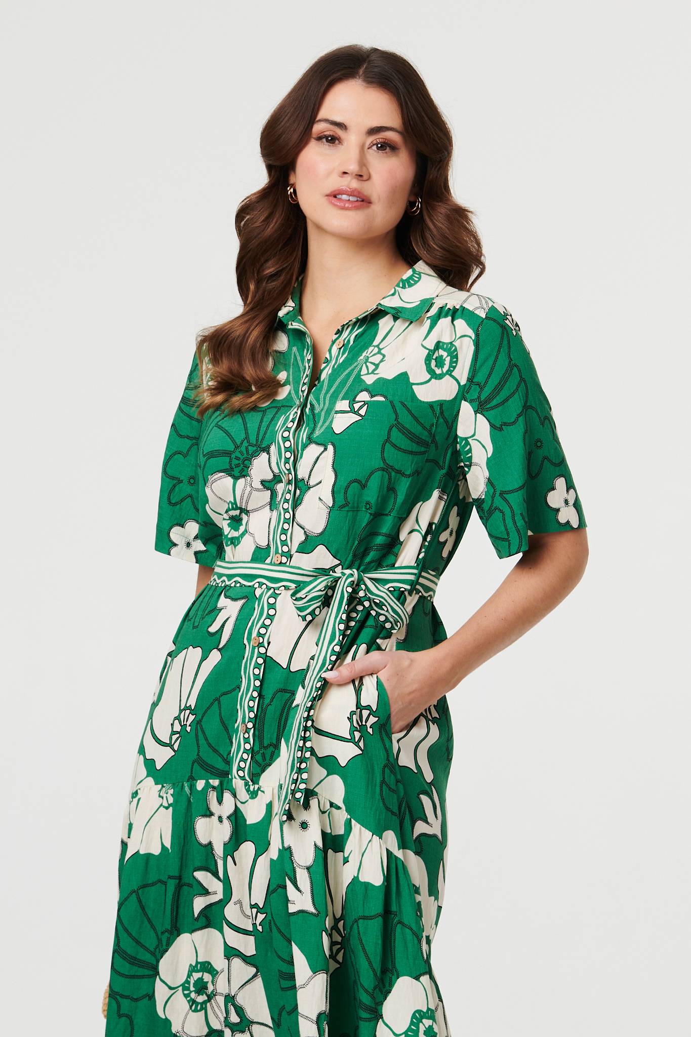 Floral Tie 1/2 Sleeve Maxi Shirt Dress Back View