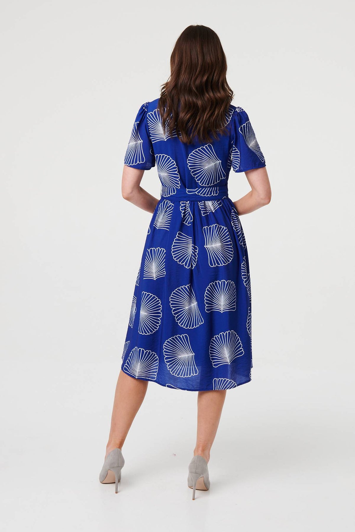 Printed Short Sleeve Tie Midi Dress Side View