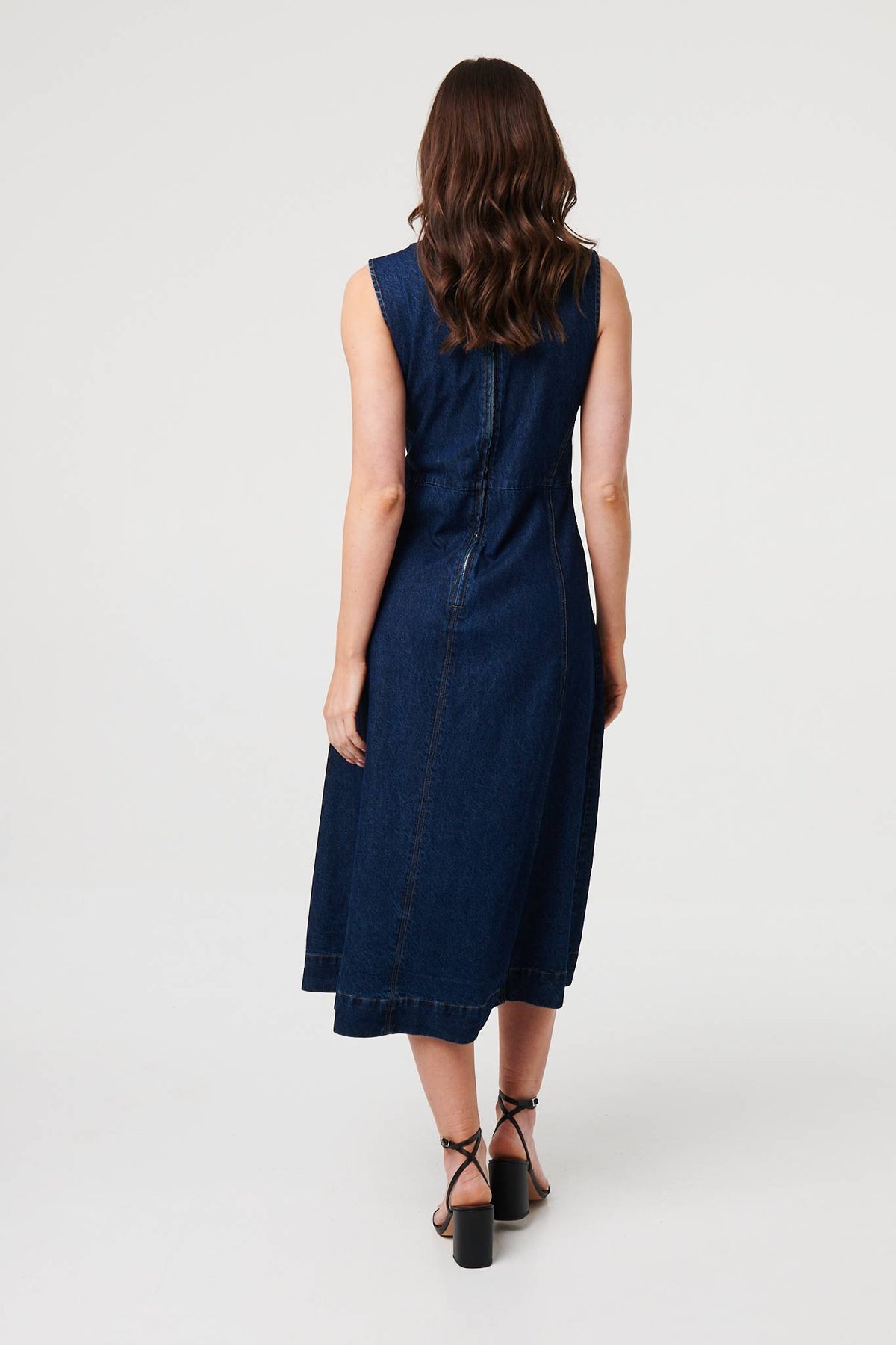 Denim Sleeveless Midi A-Line Dress Detail View