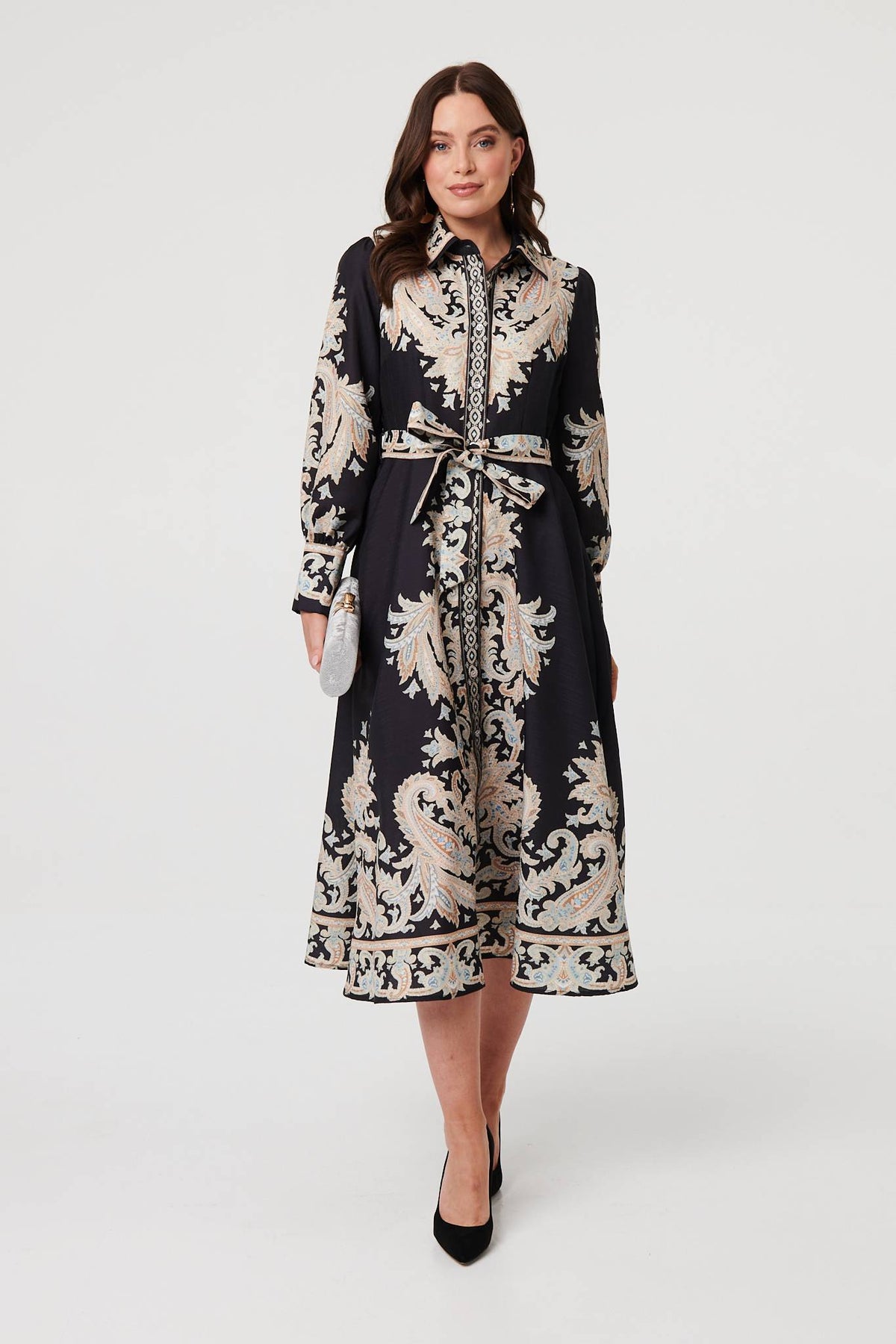Floral Border Tie Waist Midi Dress Back View