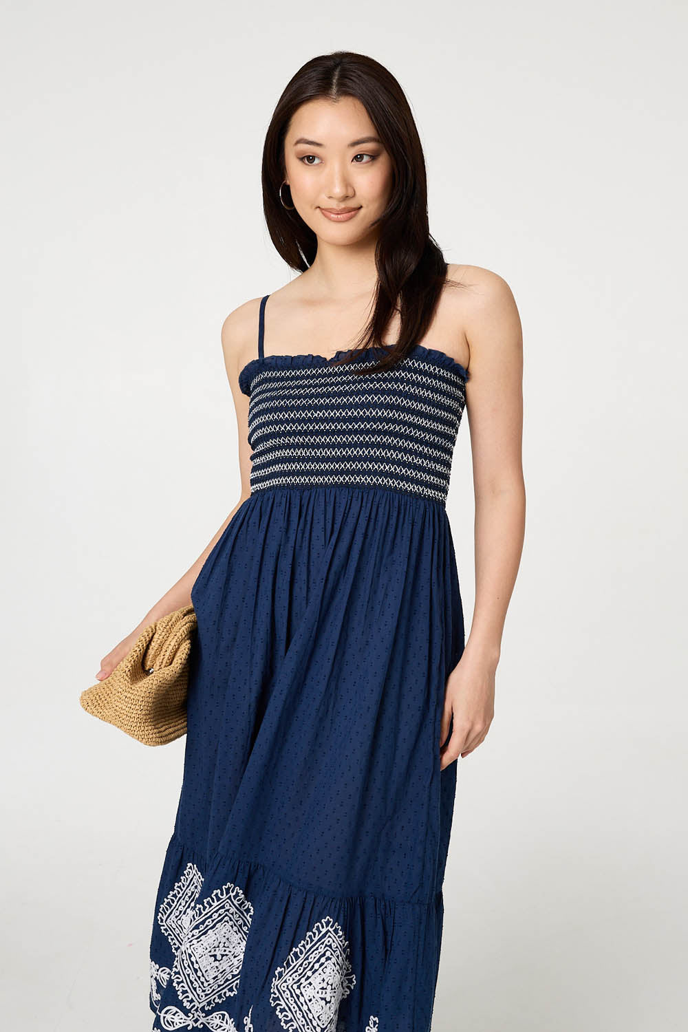 Embroidered Border Cami Strap Midi Dress Back View
