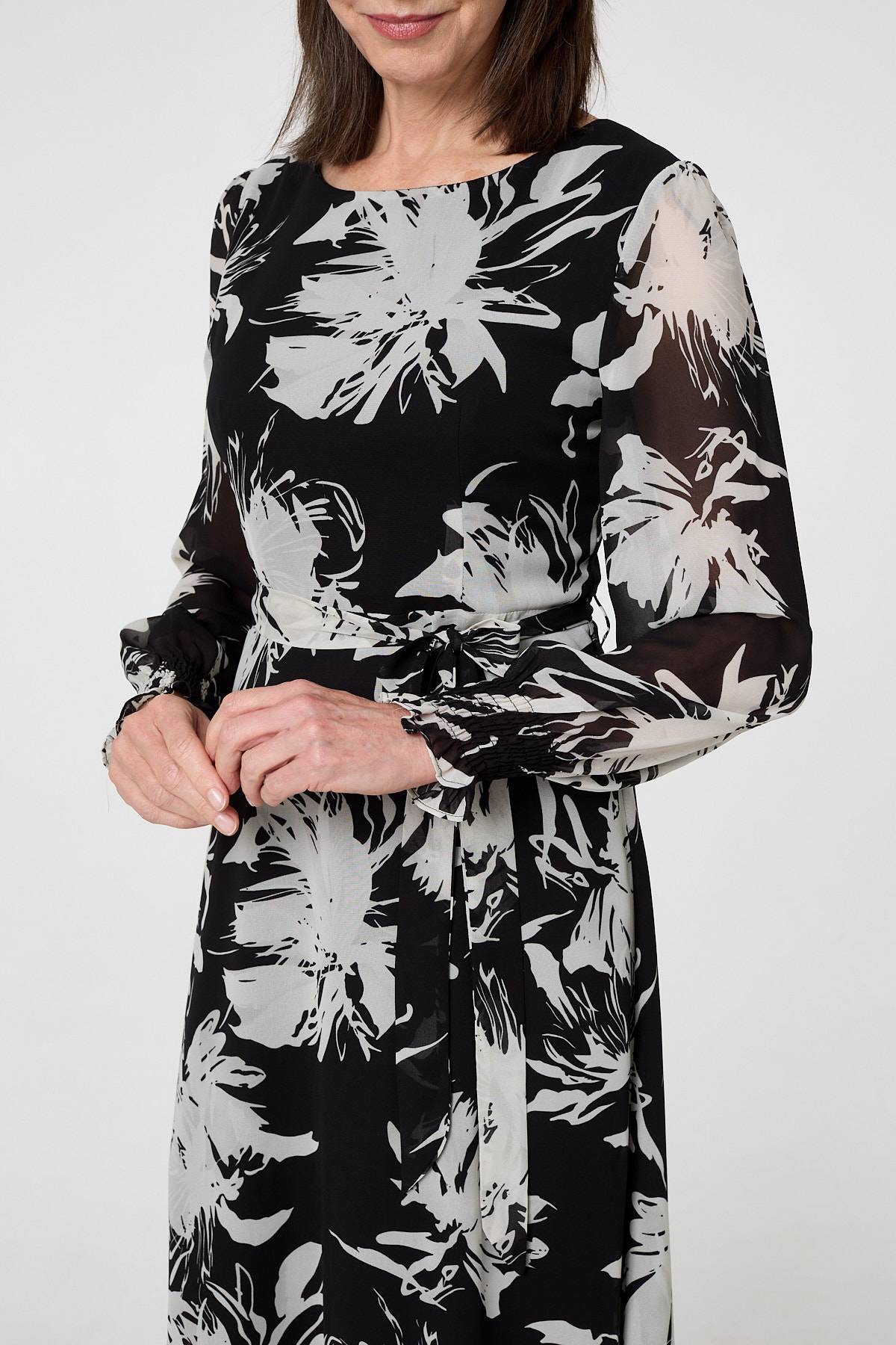 Floral Tie Waist Layered Maxi Dress Detail View