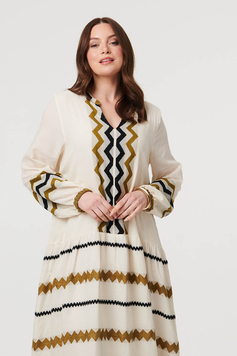 Zigzag Print Long Sleeve Maxi Dress Back View