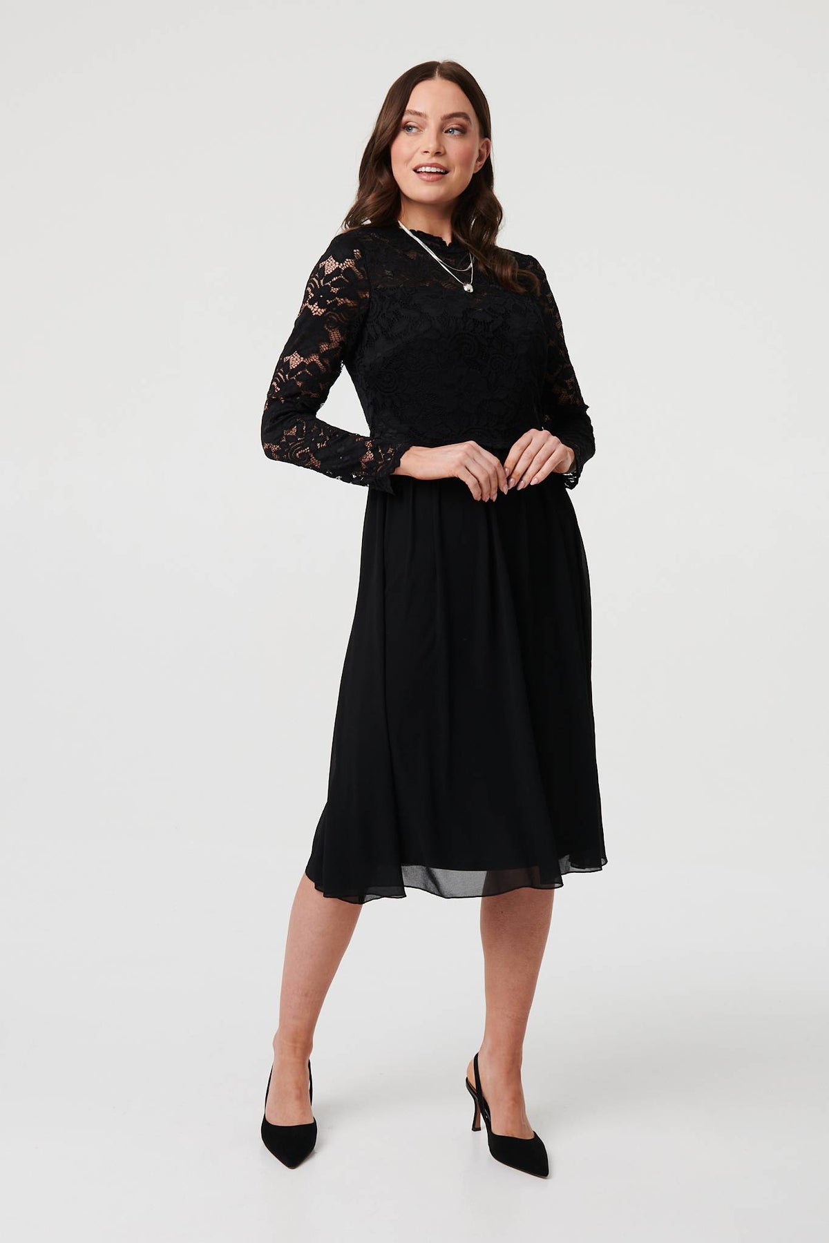 Lace Semi Sheer Layer Knee Length Dress Styled View