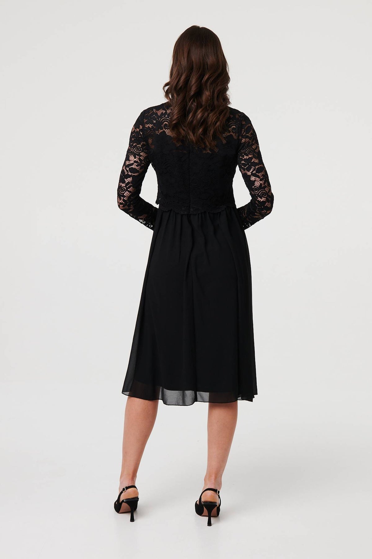 Lace Semi Sheer Layer Knee Length Dress Side View