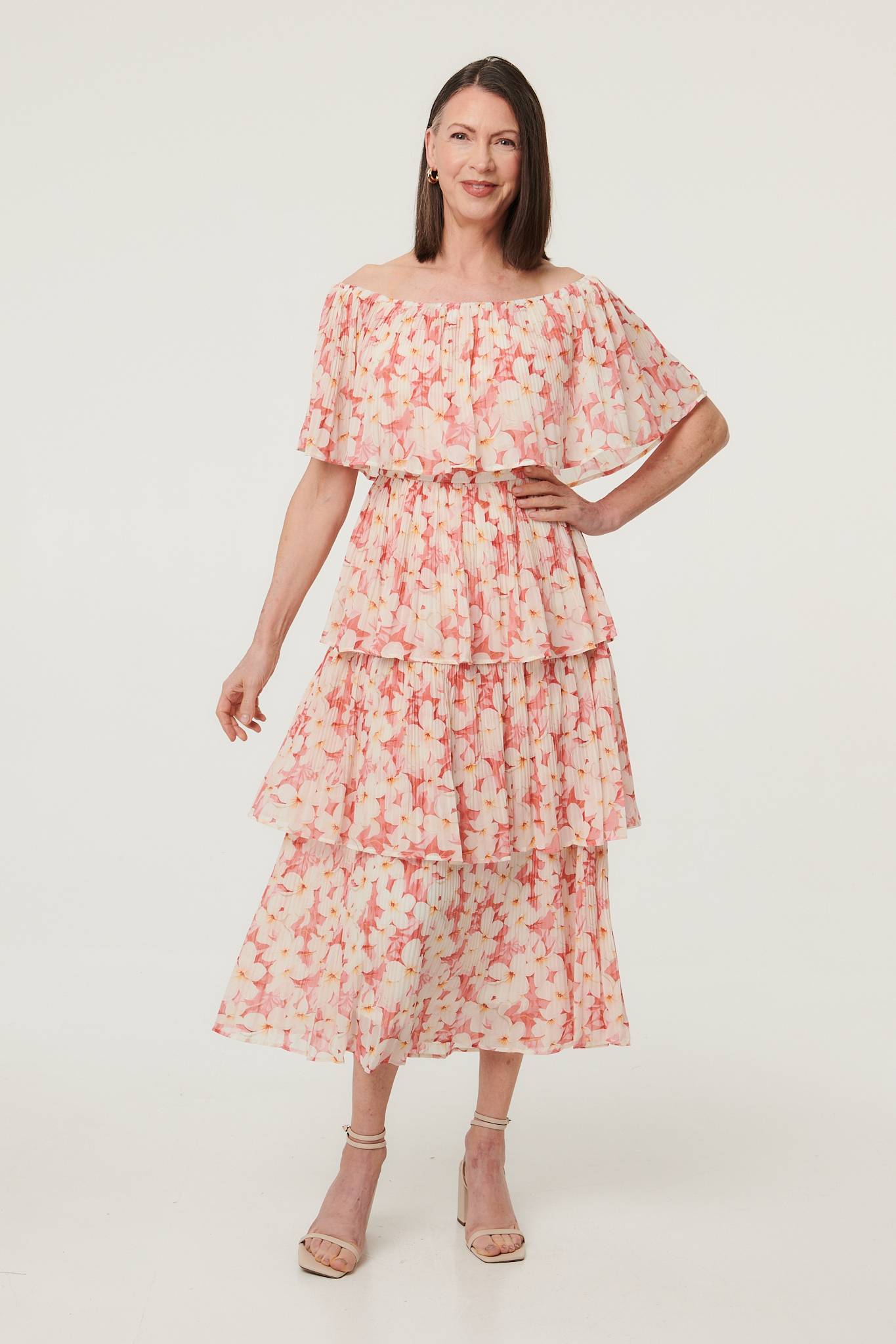 Floral Texture Tiered Midi Dress Detail View