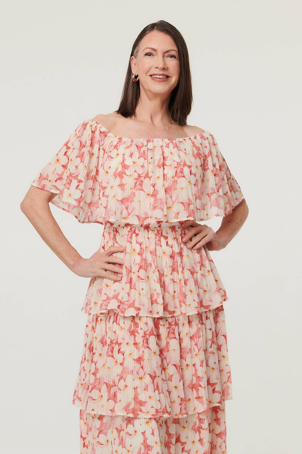Floral Texture Tiered Midi Dress Back View