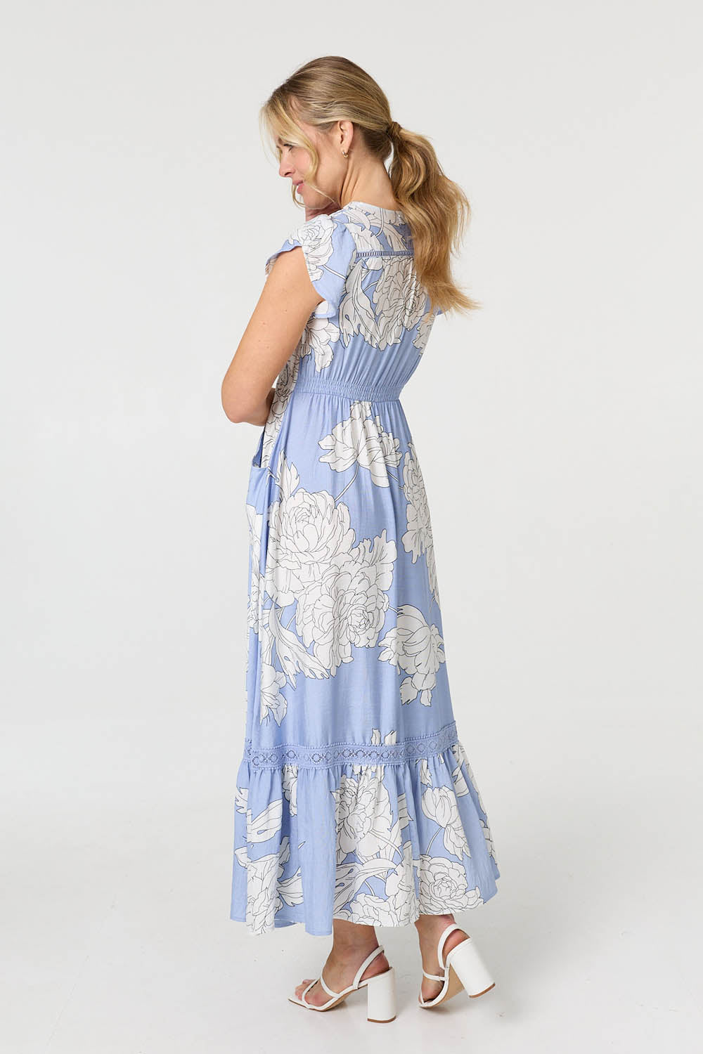Floral Cap Sleeve Button-Up Maxi Dress Full Length View