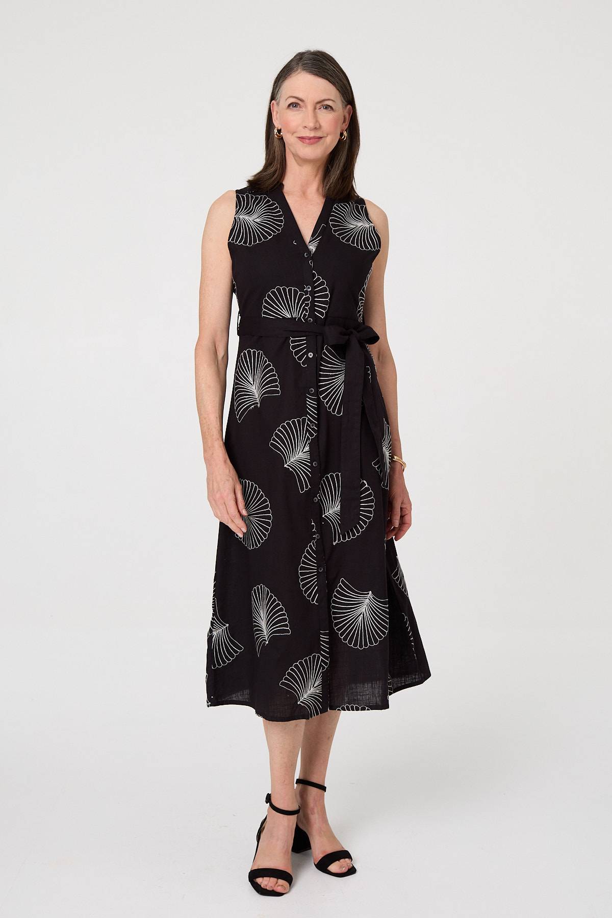 Embroidered Sleeveless Midi Shirt Dress Styled View