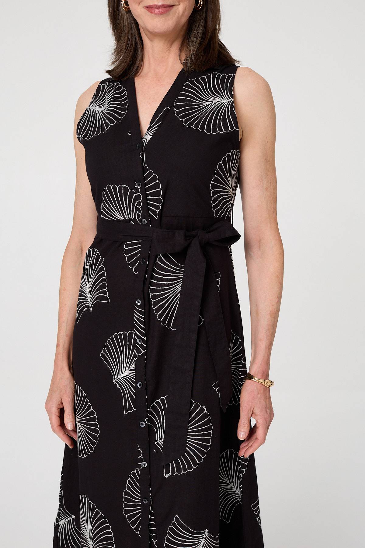 Embroidered Sleeveless Midi Shirt Dress Front View 2