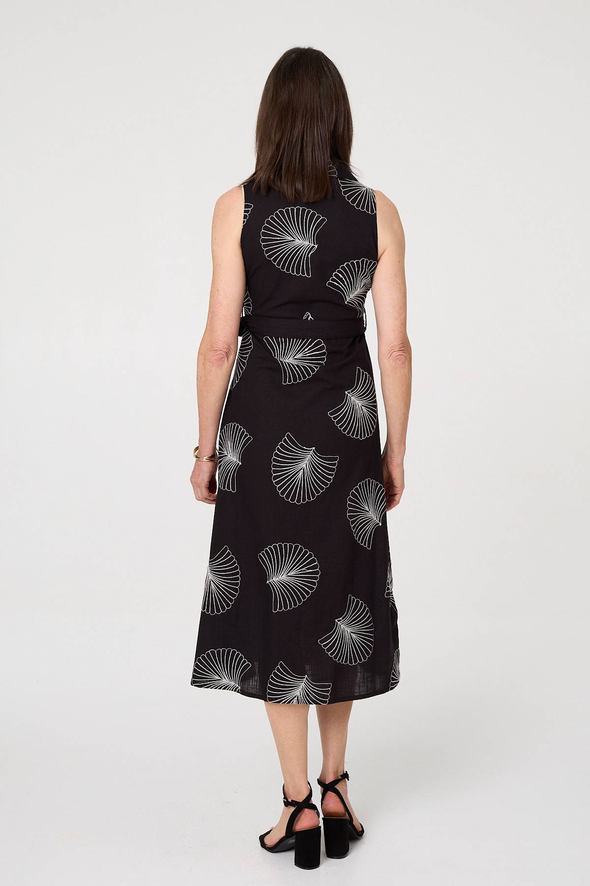 Embroidered Sleeveless Midi Shirt Dress Detail View