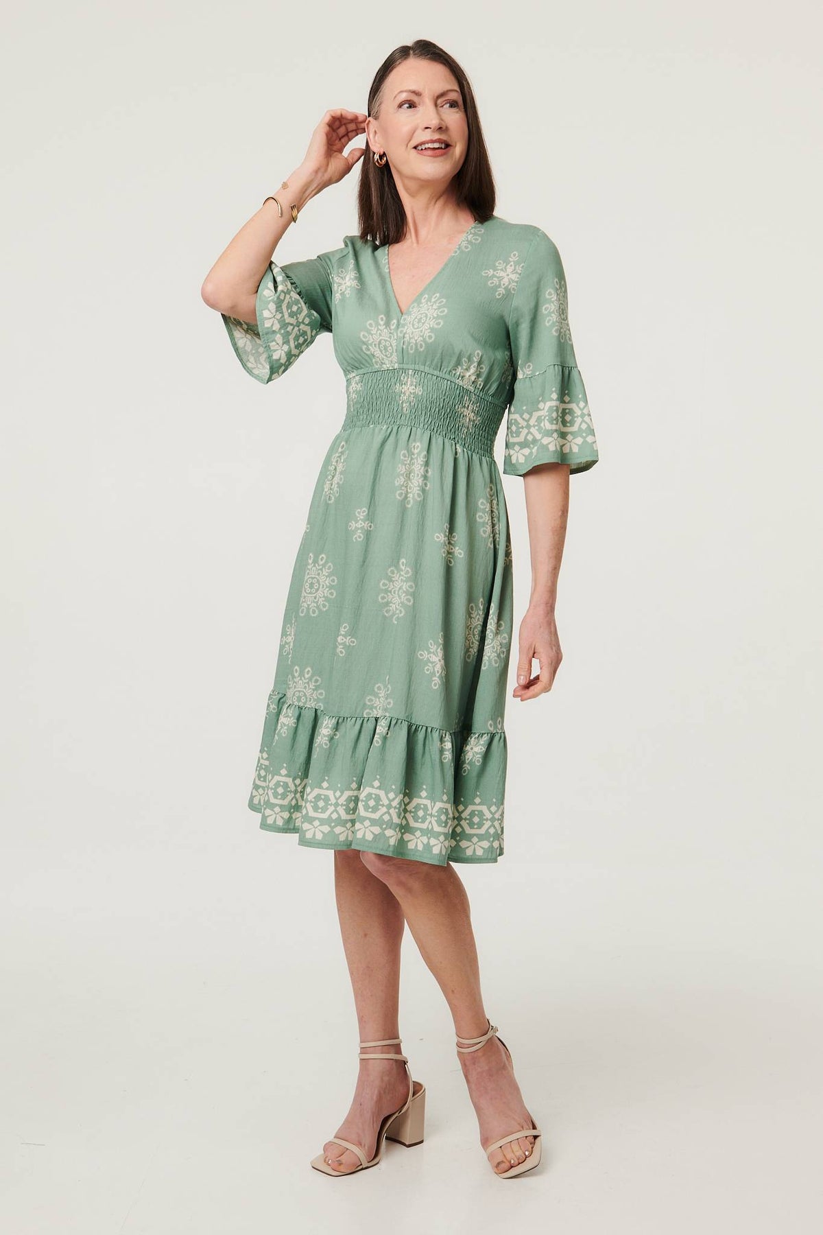 Border Print Knee Length Dress Detail View