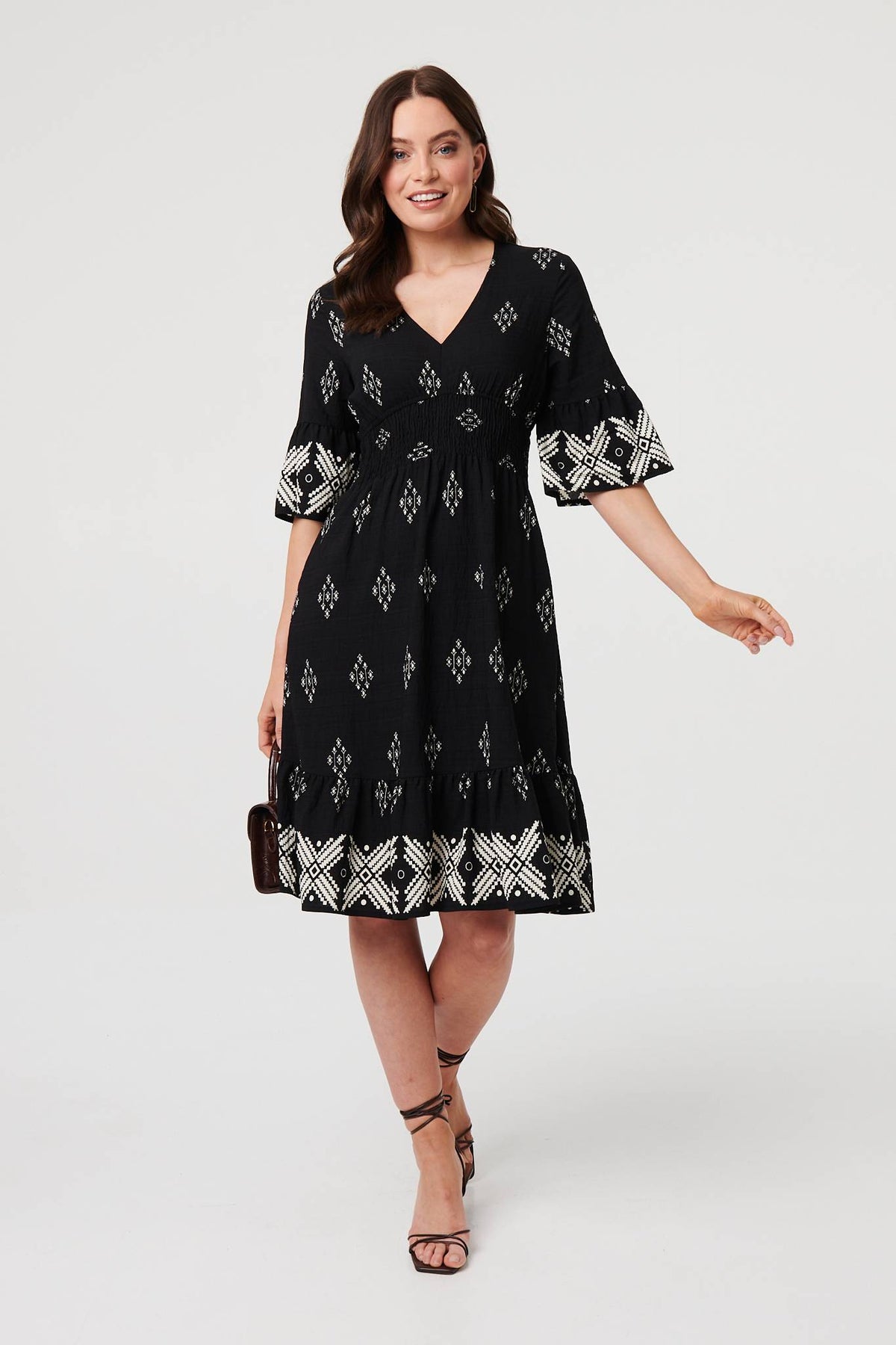 Border Print Relaxed Knee Length Dress Back View 2