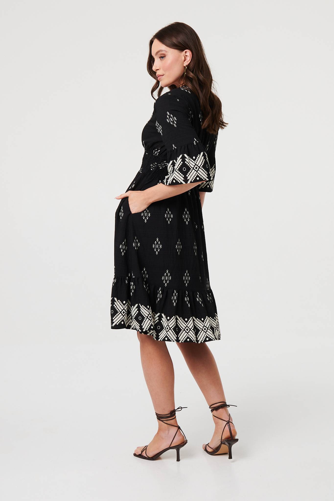Border Print Relaxed Knee Length Dress Styled View 2