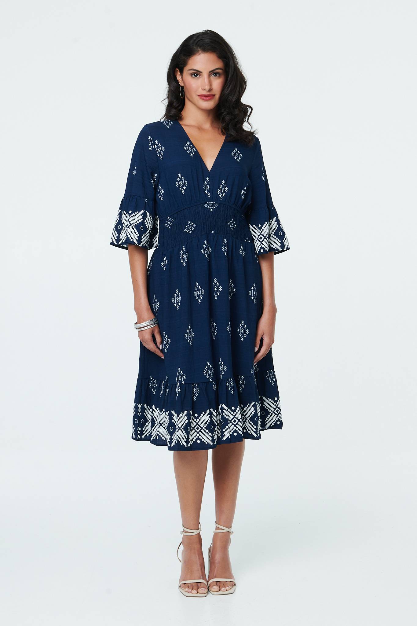 Border Print Relaxed Knee Length Dress Back View 3