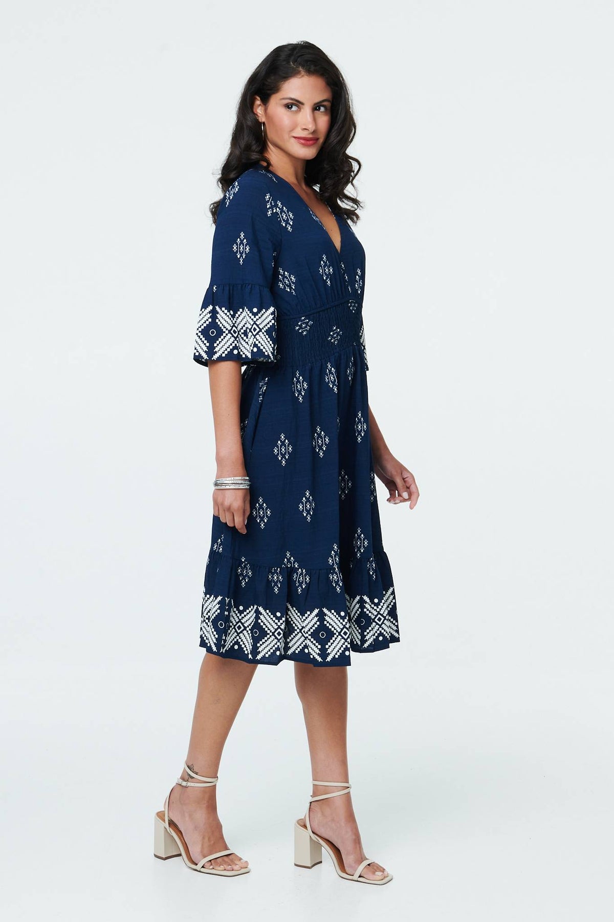 Border Print Relaxed Knee Length Dress Front View 4