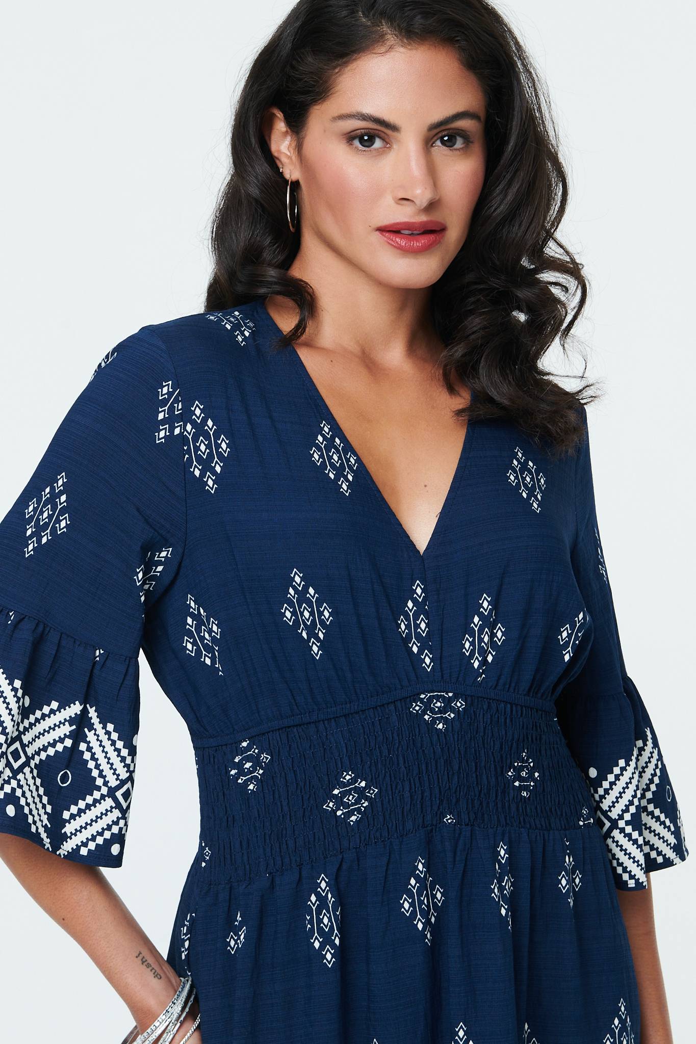 Border Print Relaxed Knee Length Dress Styled View 3