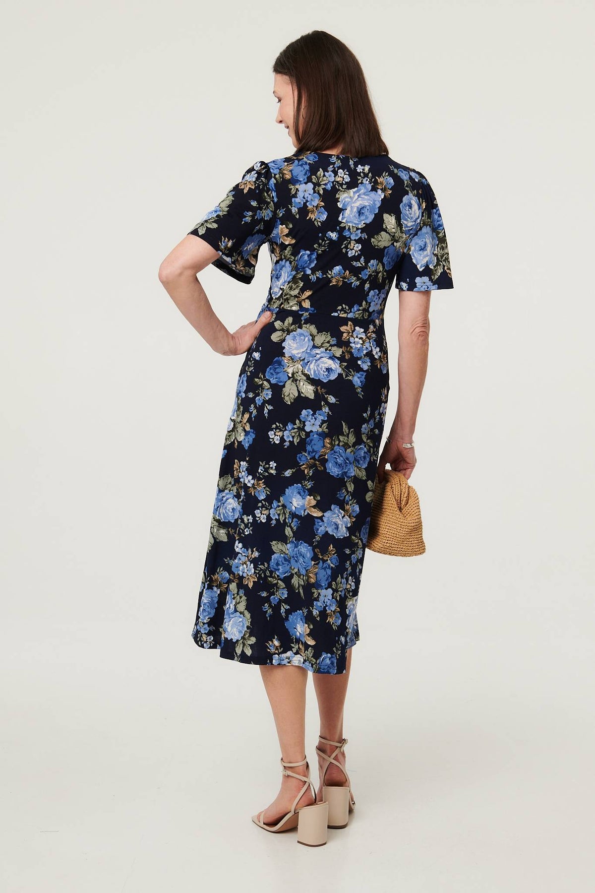 Floral Angel Sleeve Wrap Midi Dress Side View