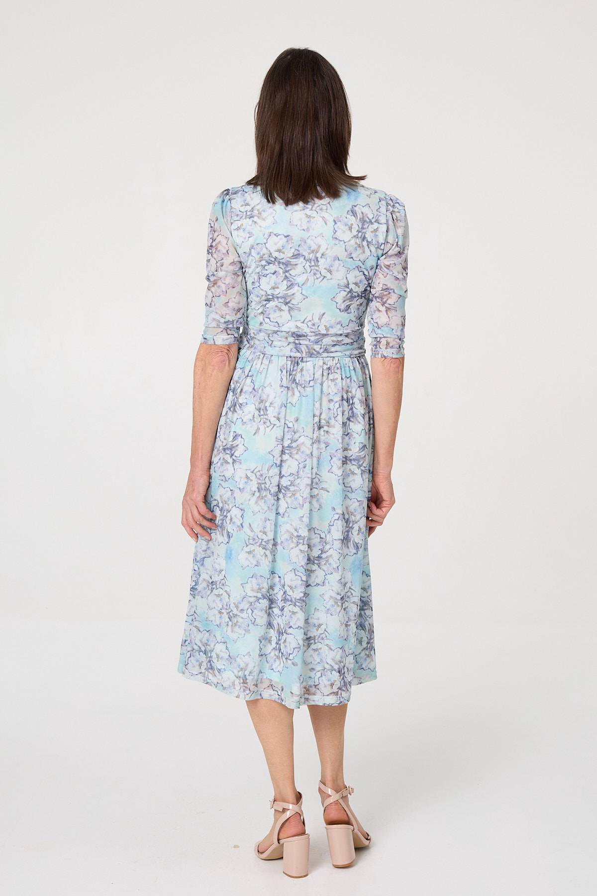 Printed Mesh Texture Midi Wrap Dress Side View
