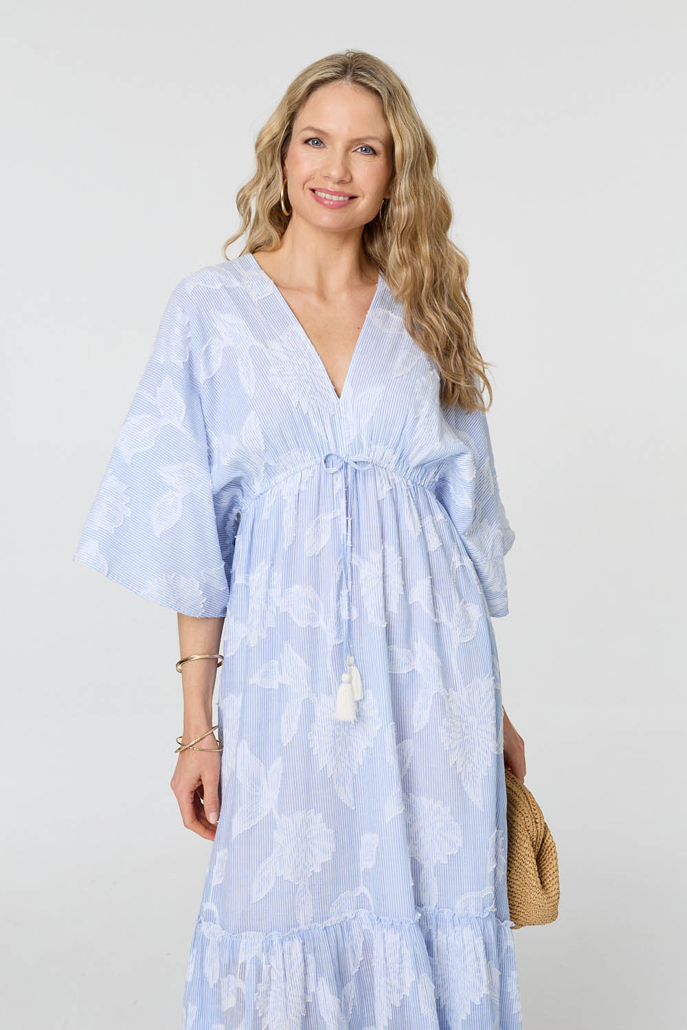 Floral Textured 3/4 Sleeve Maxi Dress Side View