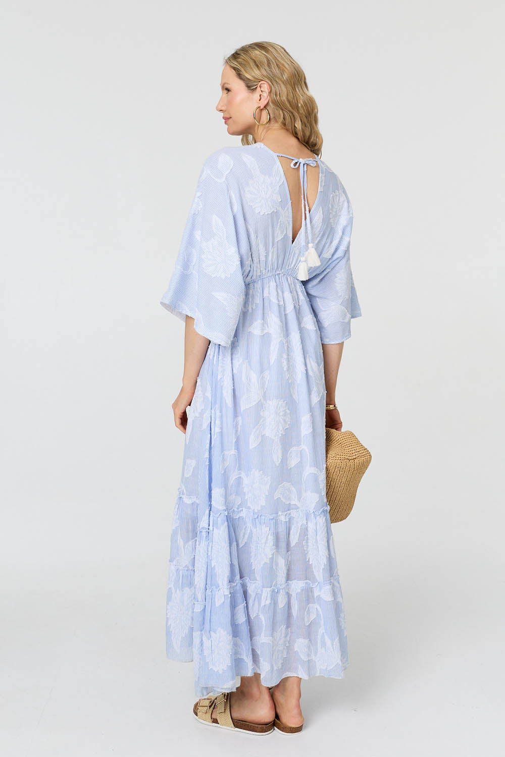 Floral Textured 3/4 Sleeve Maxi Dress Styled View